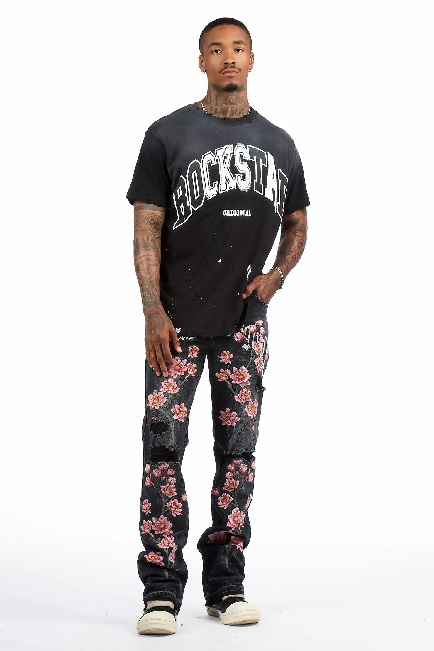 Folor Dark Grey Stacked Flare Jean