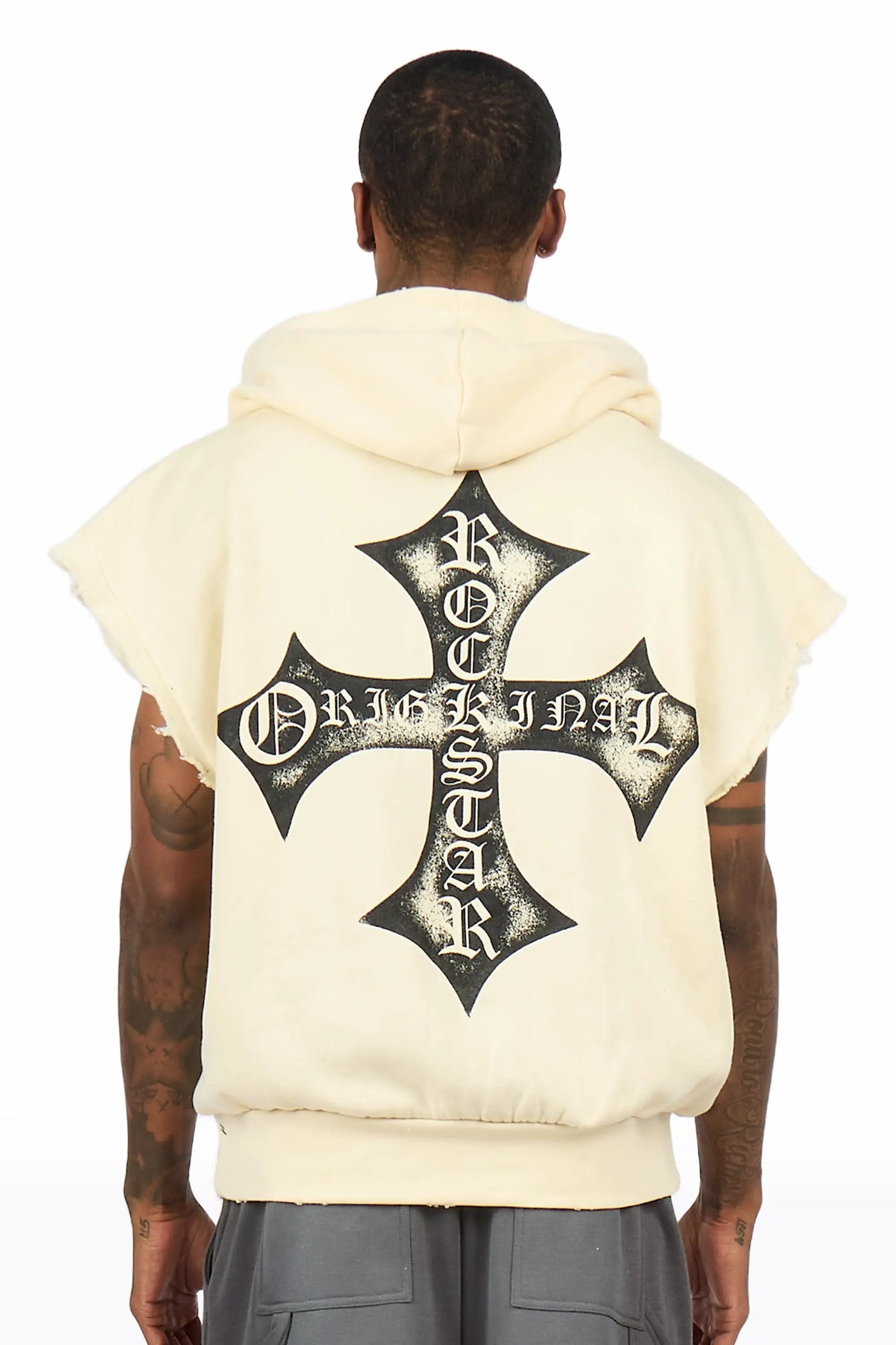 Marzion Sand/Black Cut Sleeve Hoodie