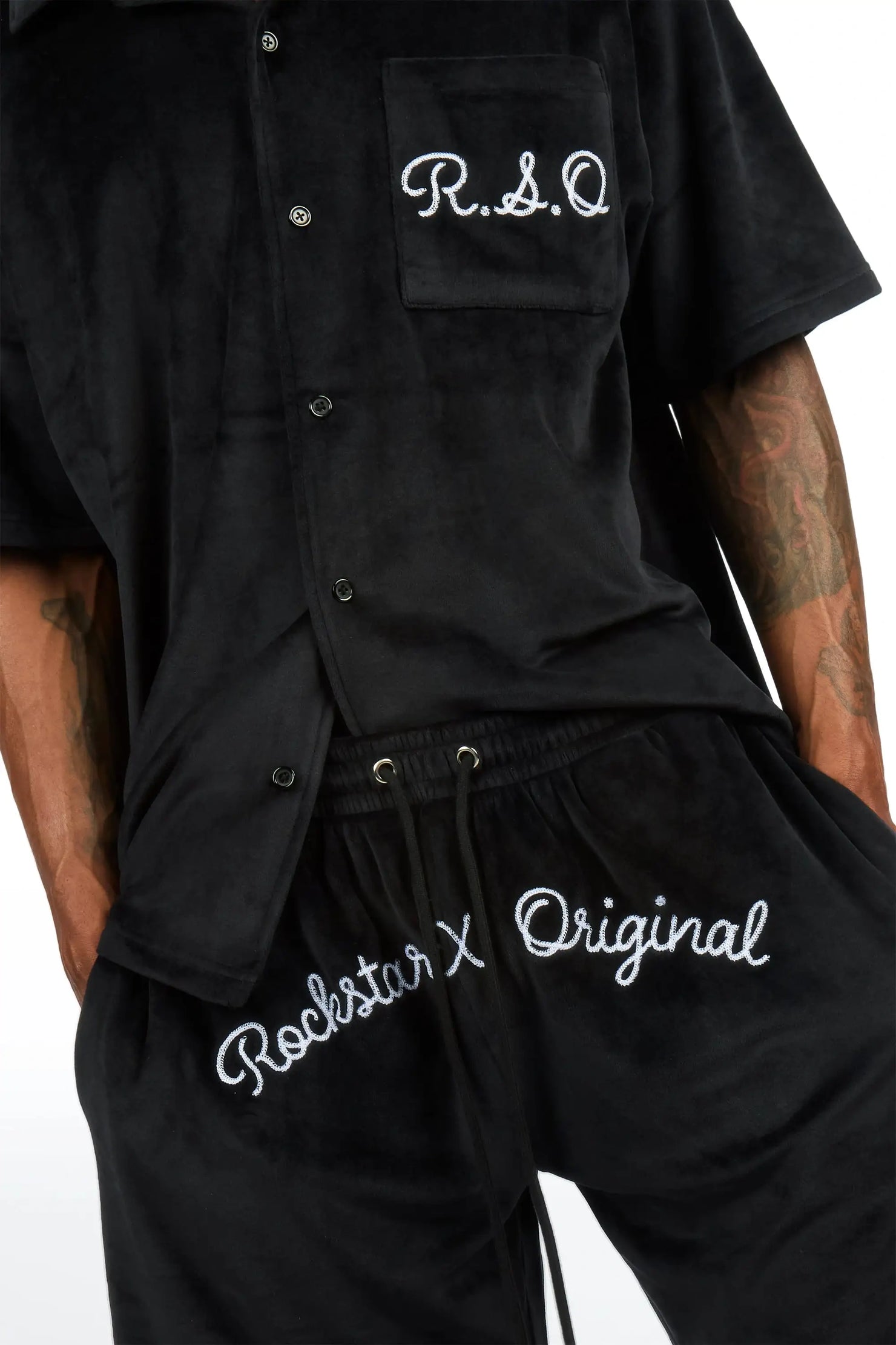 Crusoe Black Button Down Shirt/Short Set