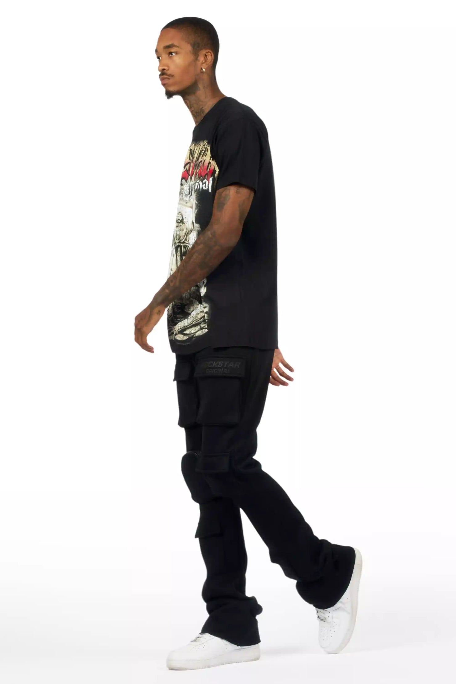 Noriko Black/Black Stacked Flare Track Pant