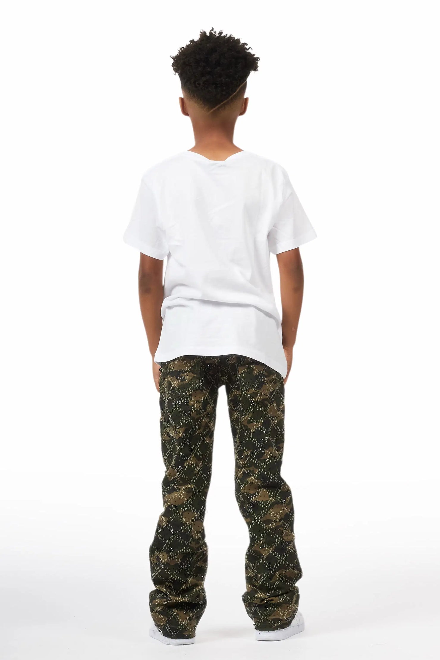 Boys Kassio Camo Rhinestone Stacked Flare Jean