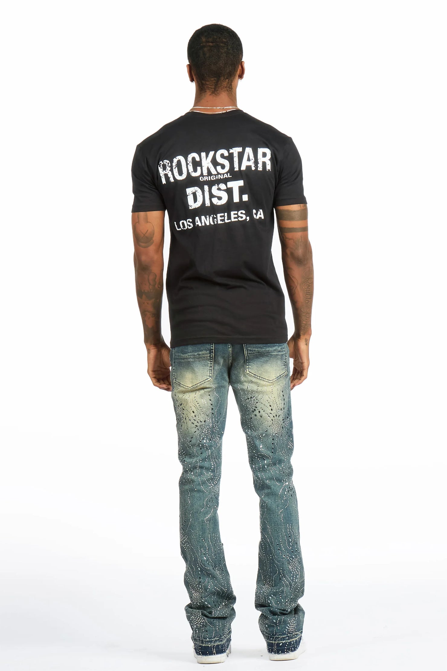 Izai Dark Blue Rhinestone Stacked Fit Jean