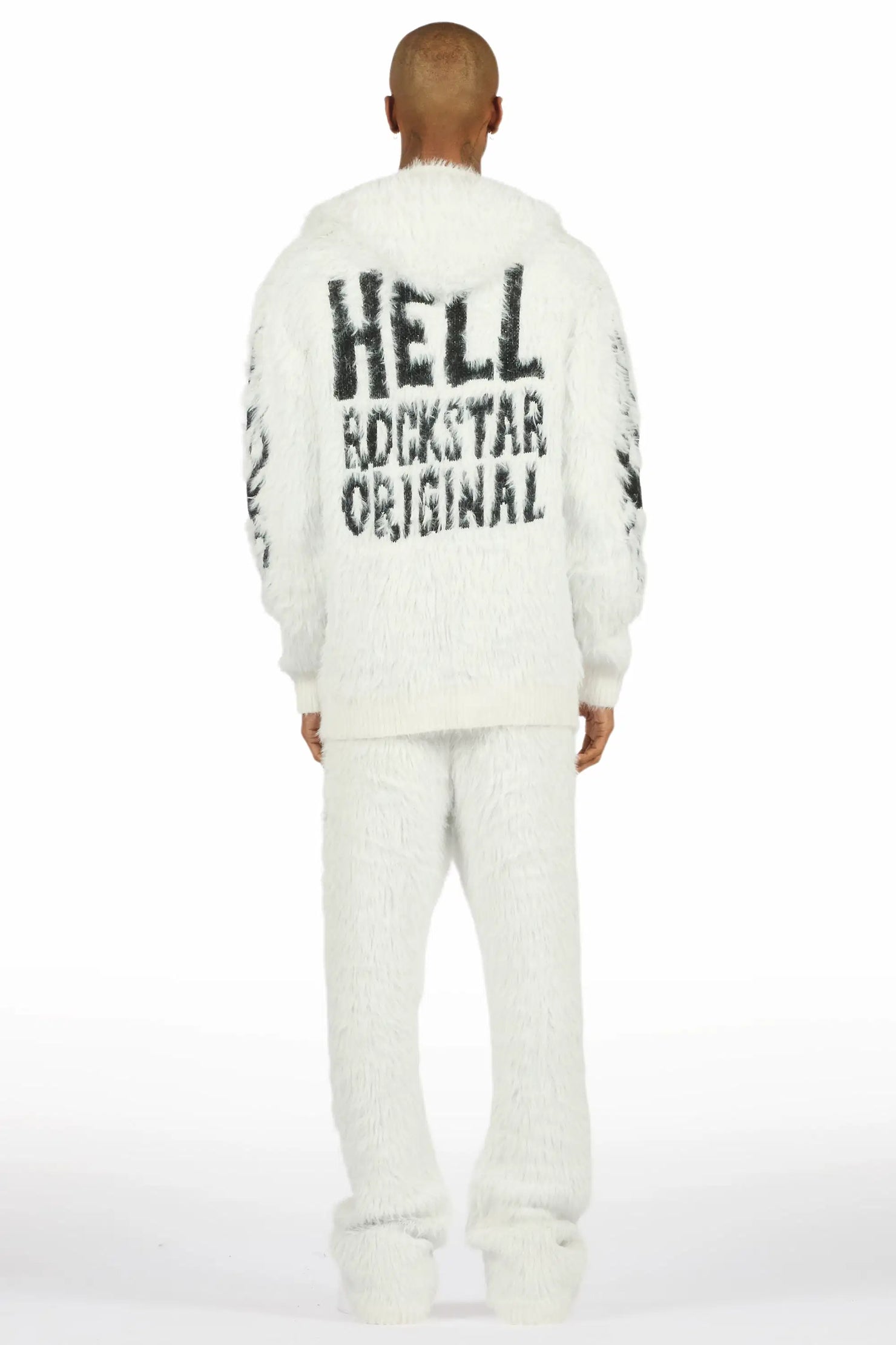 Toshio White Stacked Flare Knitted Mohair Track Set