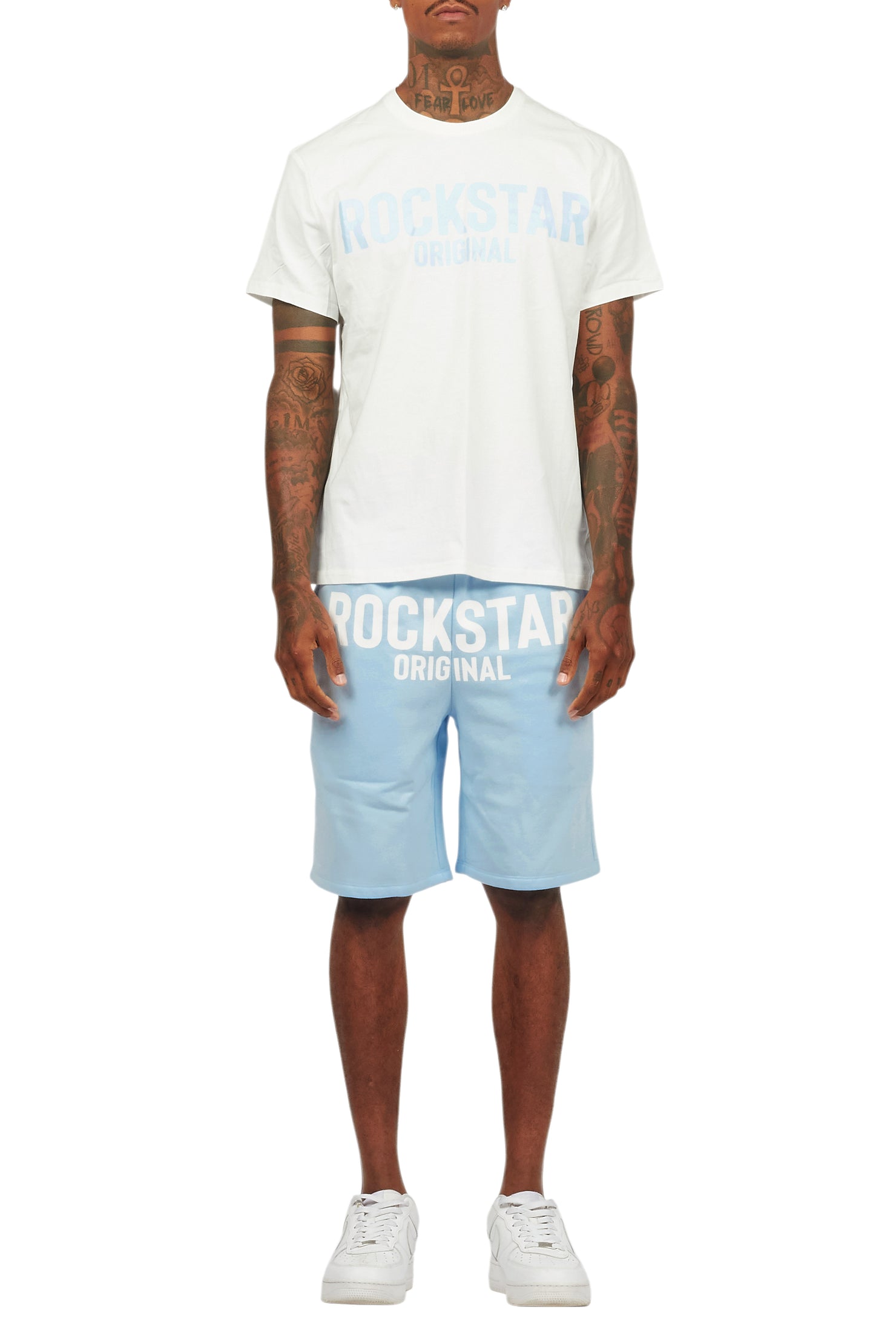 Sana White/Blue Short Set