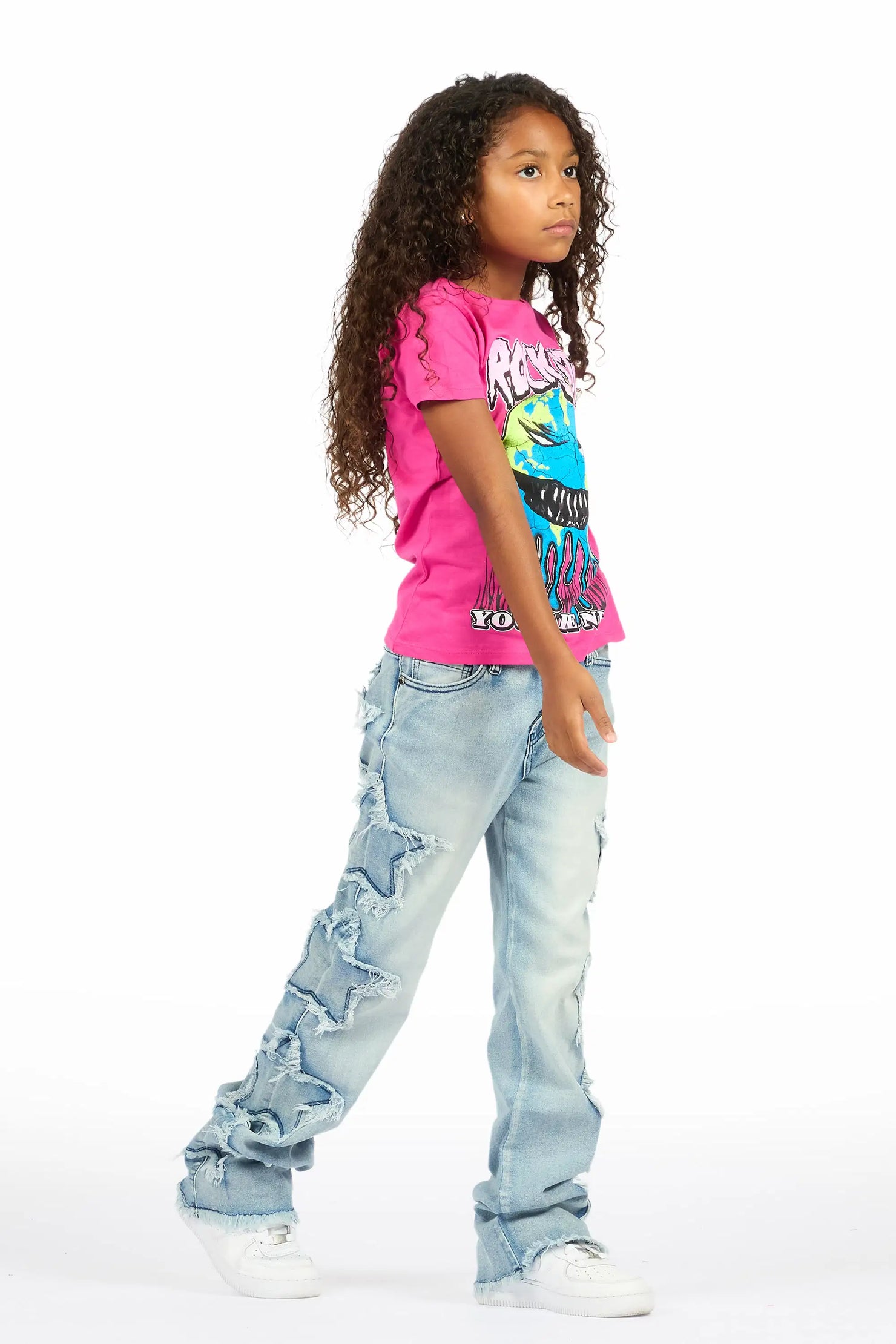 Girls Sinayah Light Wash Stacked Flare Jean