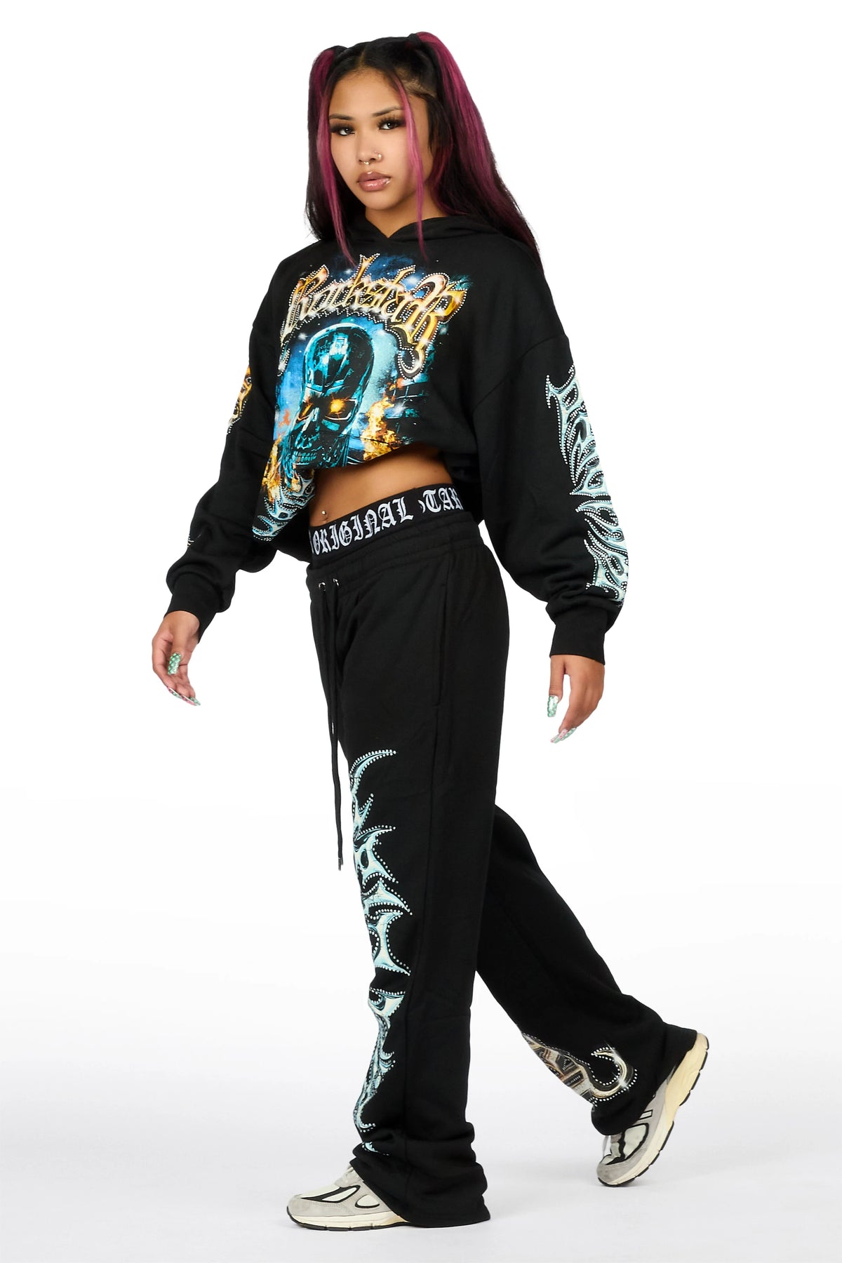 Tawny Black Graphic Baggy Fit Track Set