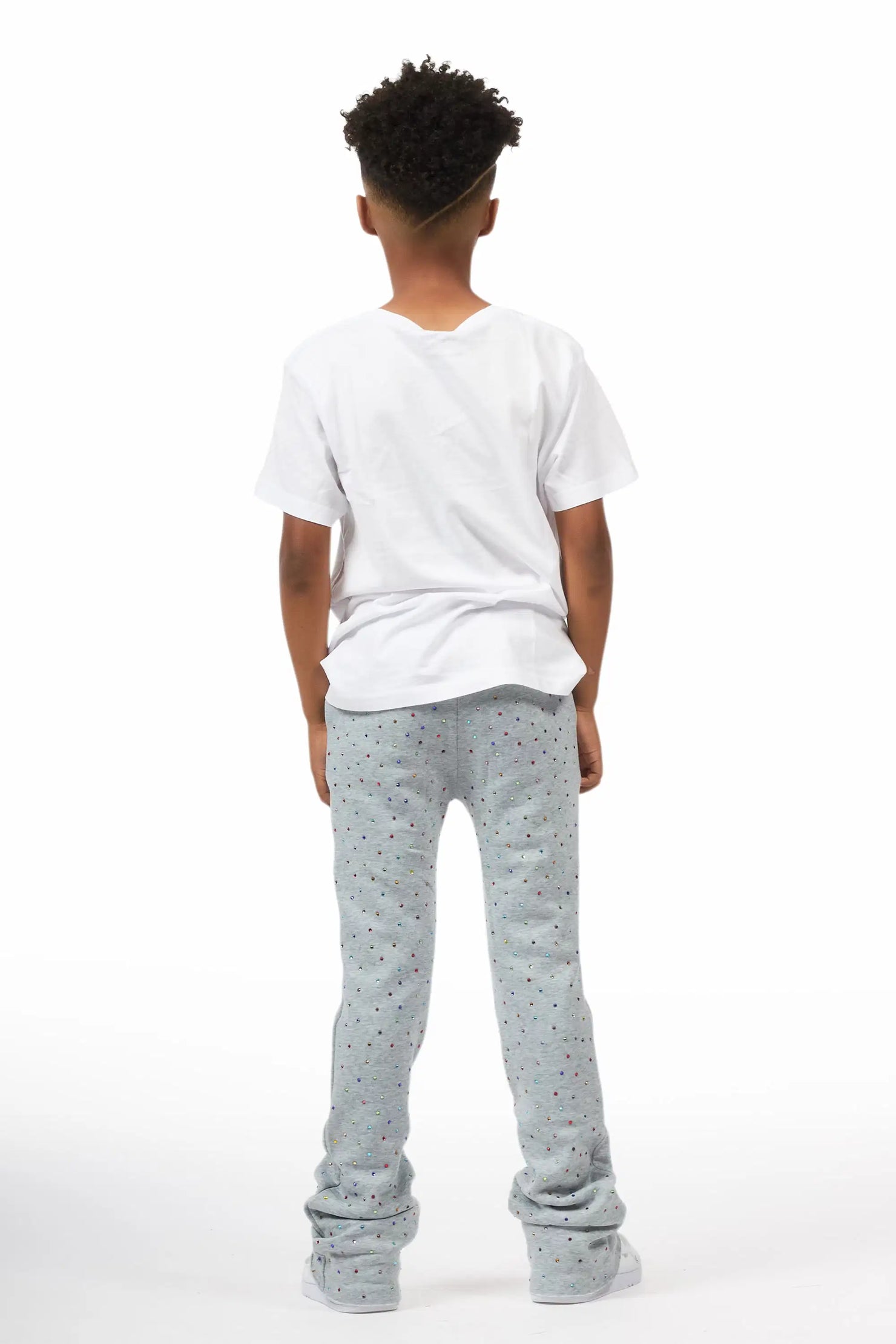 Boys Franchesco Heather Grey Rhinestone Stacked Track Pant