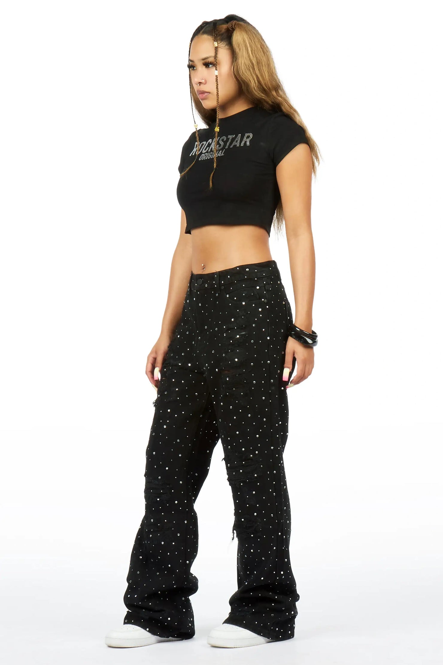Amayah Black Rhinestone Baggy Fit Jean