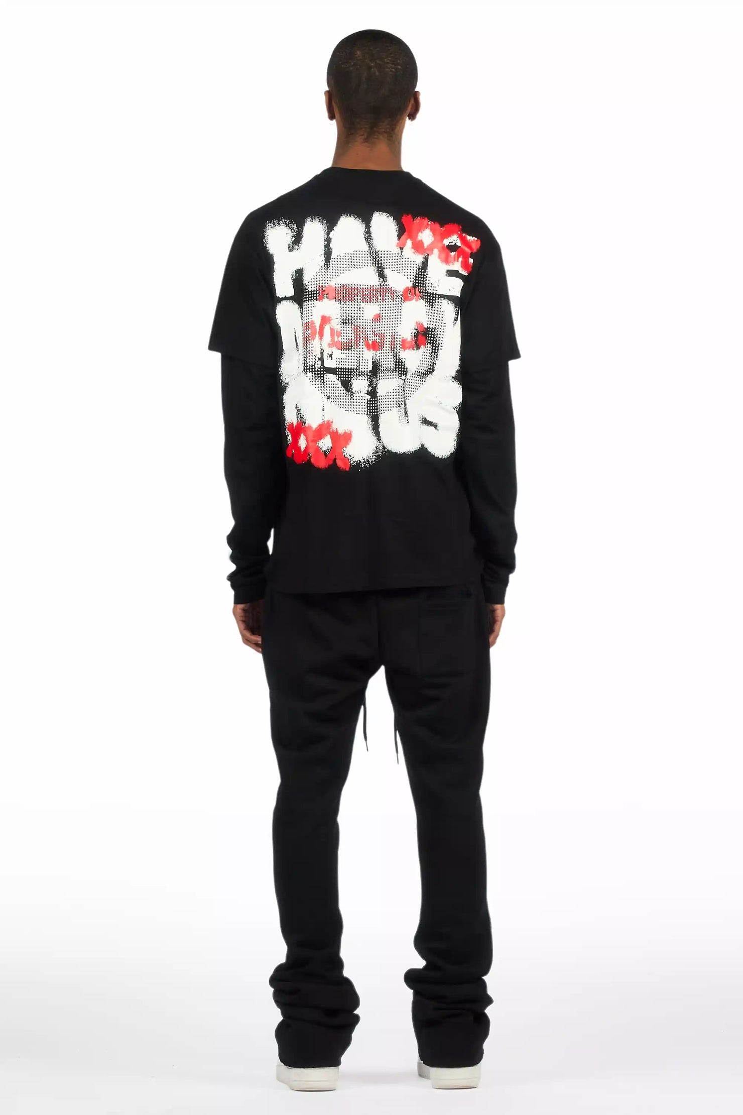 Mool Black Double Layer T-Shirt/Baggy Pant Set