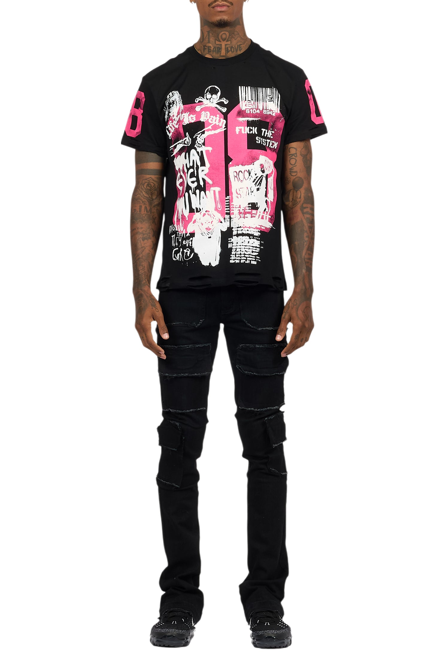 Grill Black T-Shirt/Stacked Flare Cargo Jean