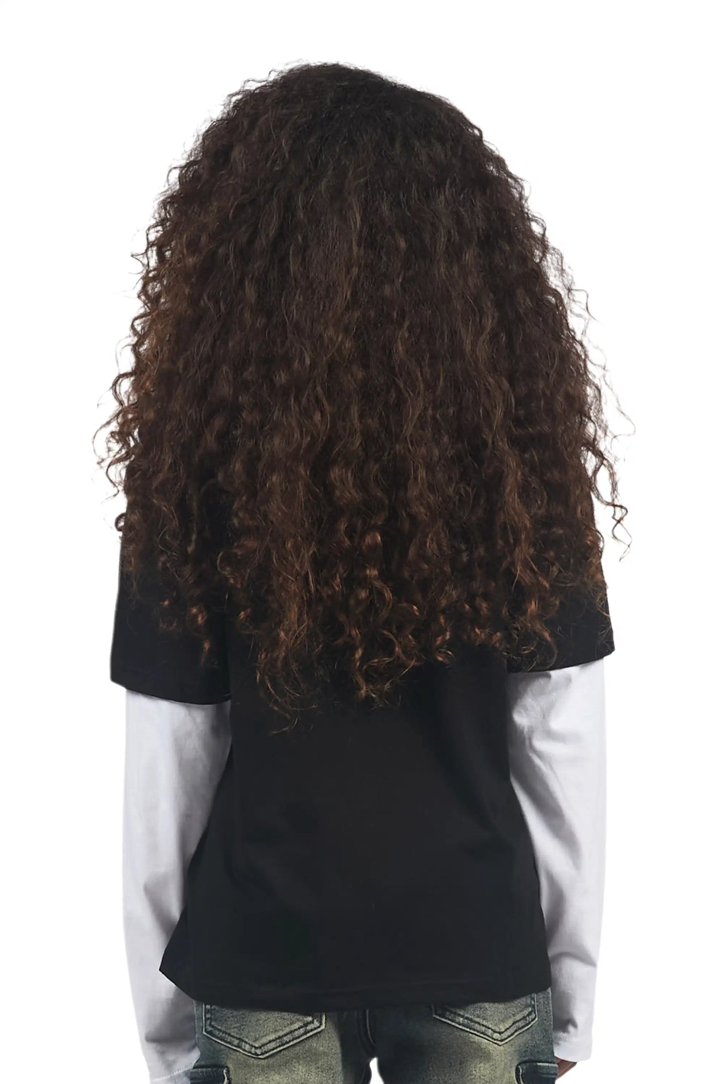 Girls Monique Black/White Double Layer L/S Graphic T-Shirt