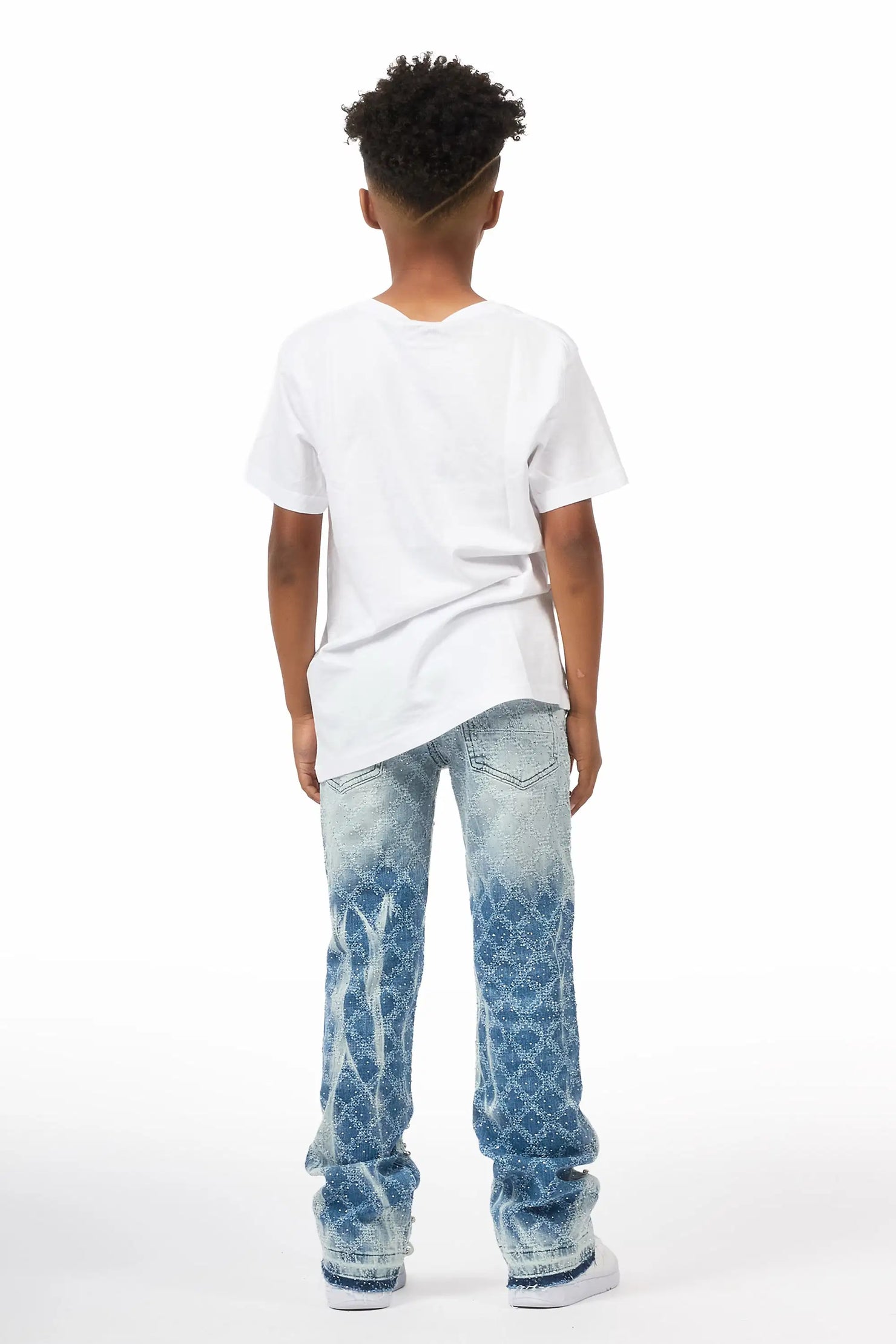 Boys Glit Blue Rhinestone Stacked Flare Jean