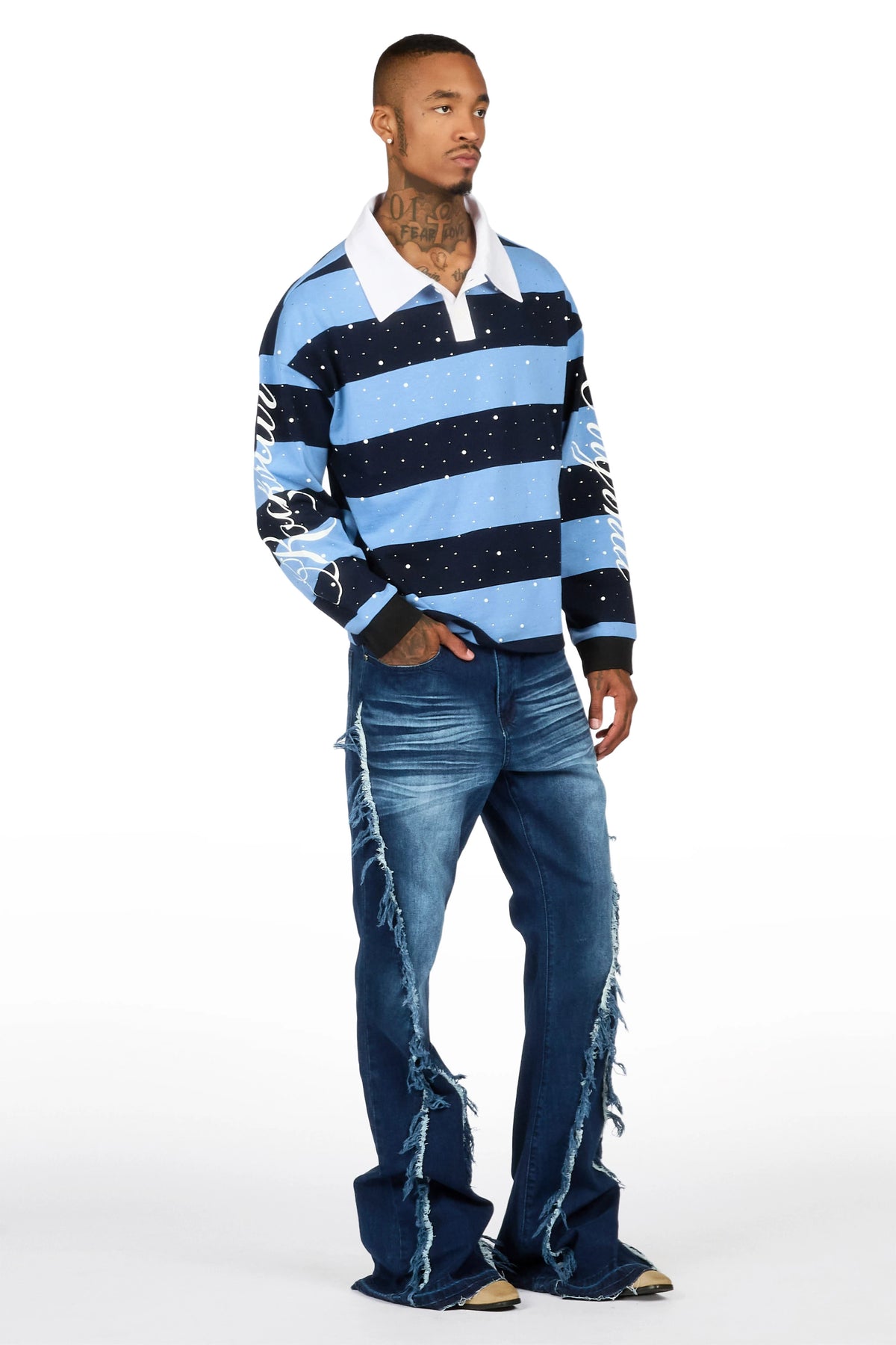 Vane Dark Blue Stacked Super Flare Jean