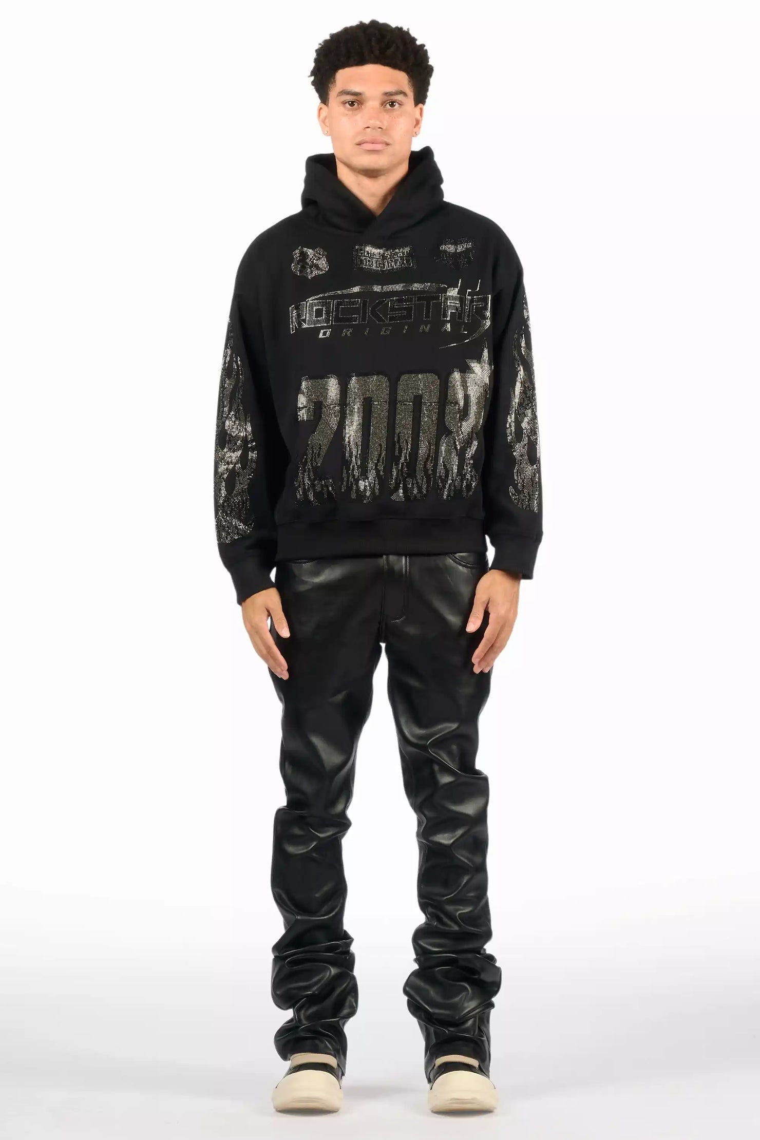 Ricky Black Super Stacked Faux Leather Pant