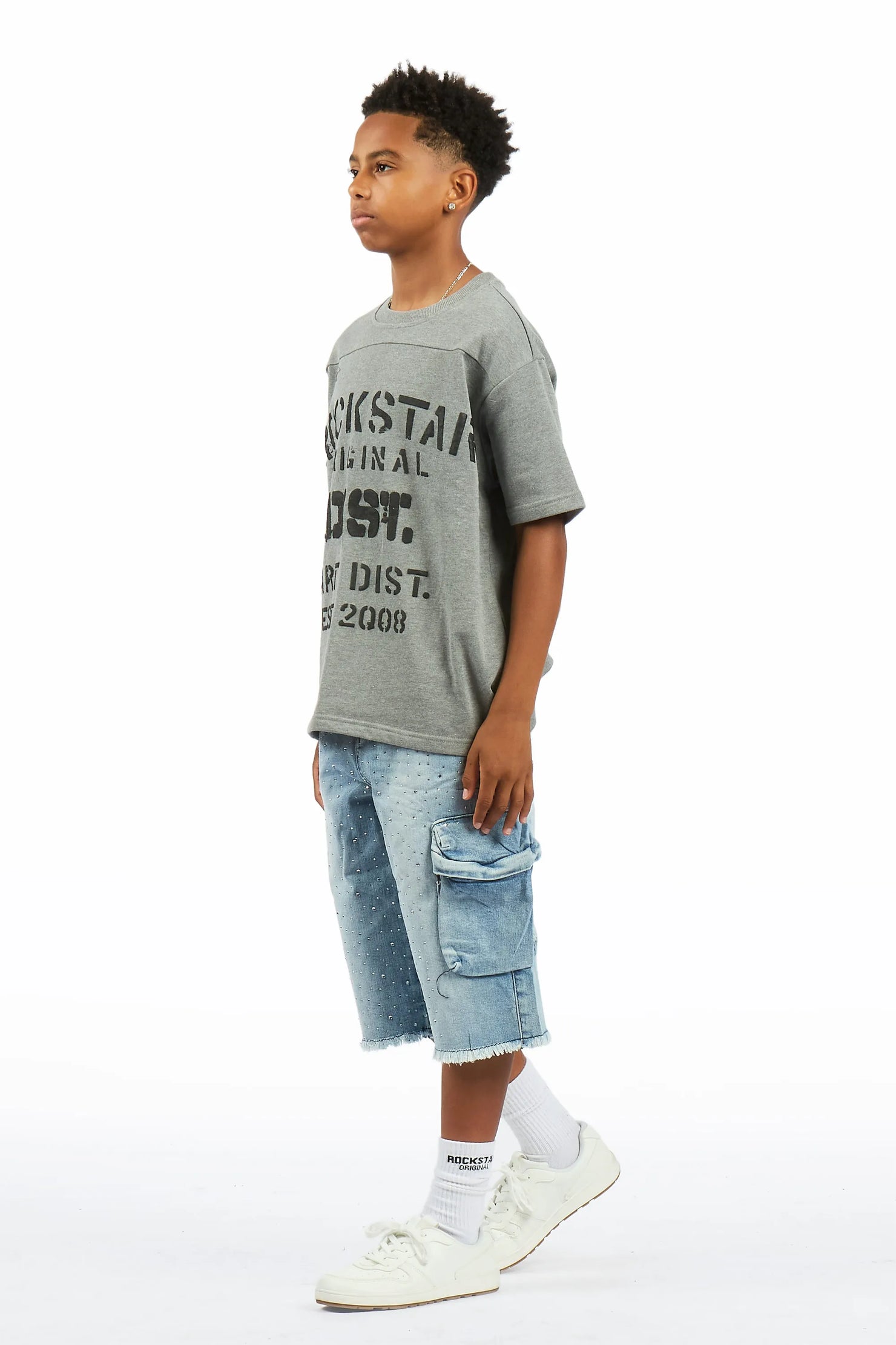 Boys Grand Light Wash Rhinestone Jort