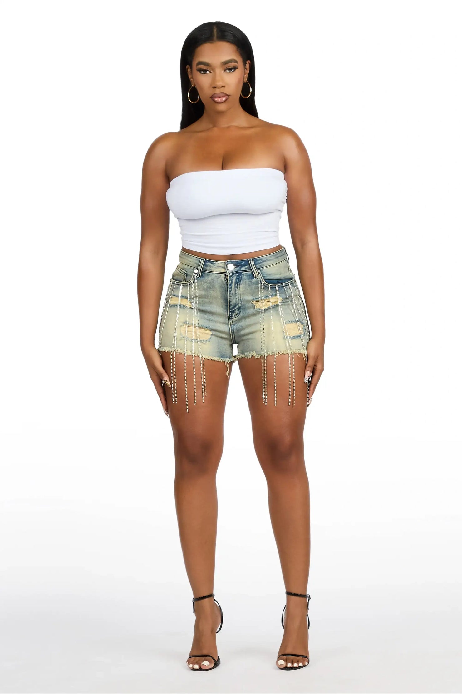Debrayah Tinted Wash Rhinestone Hot Short