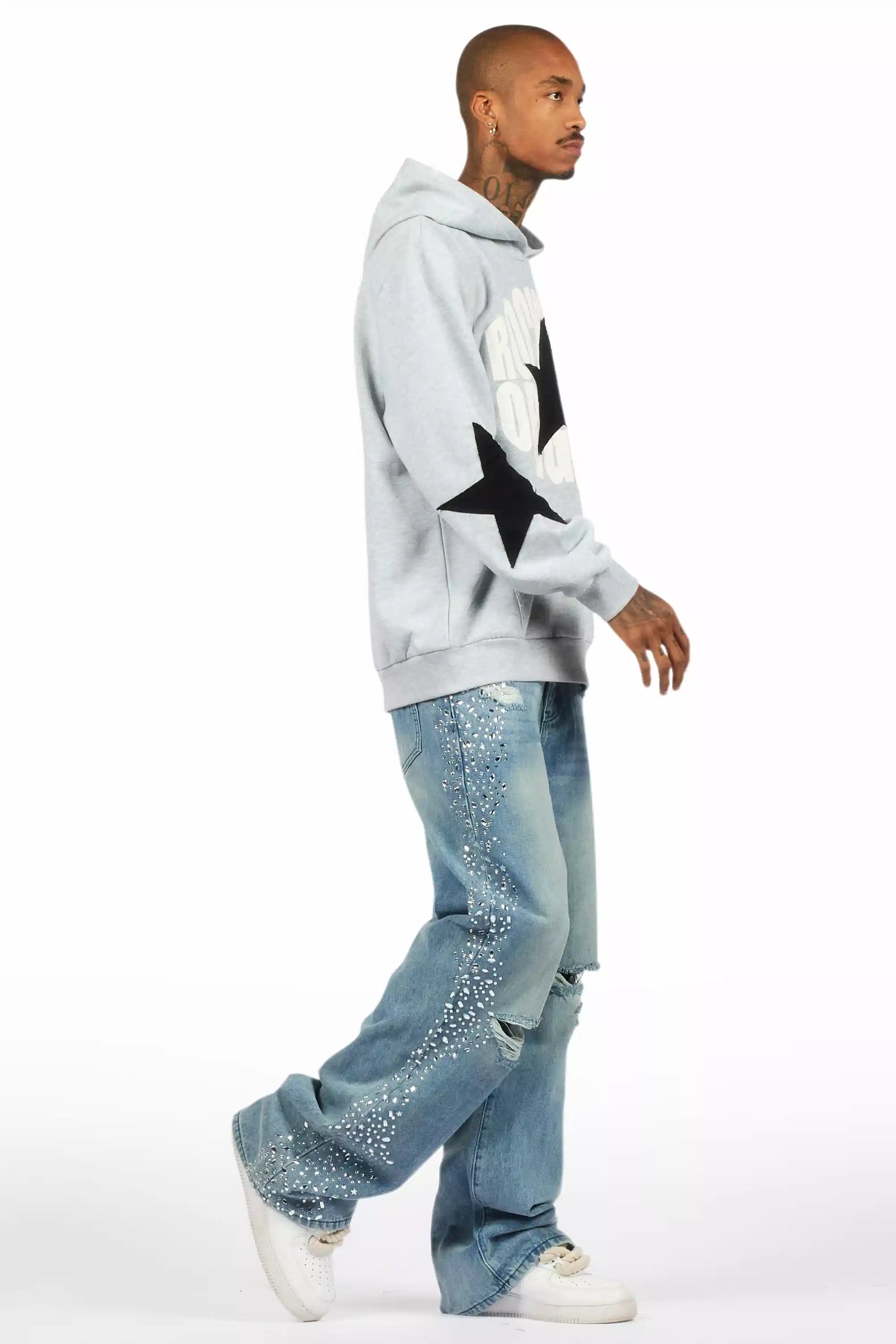 Bolor Blue Rhinestone Baggy Jean