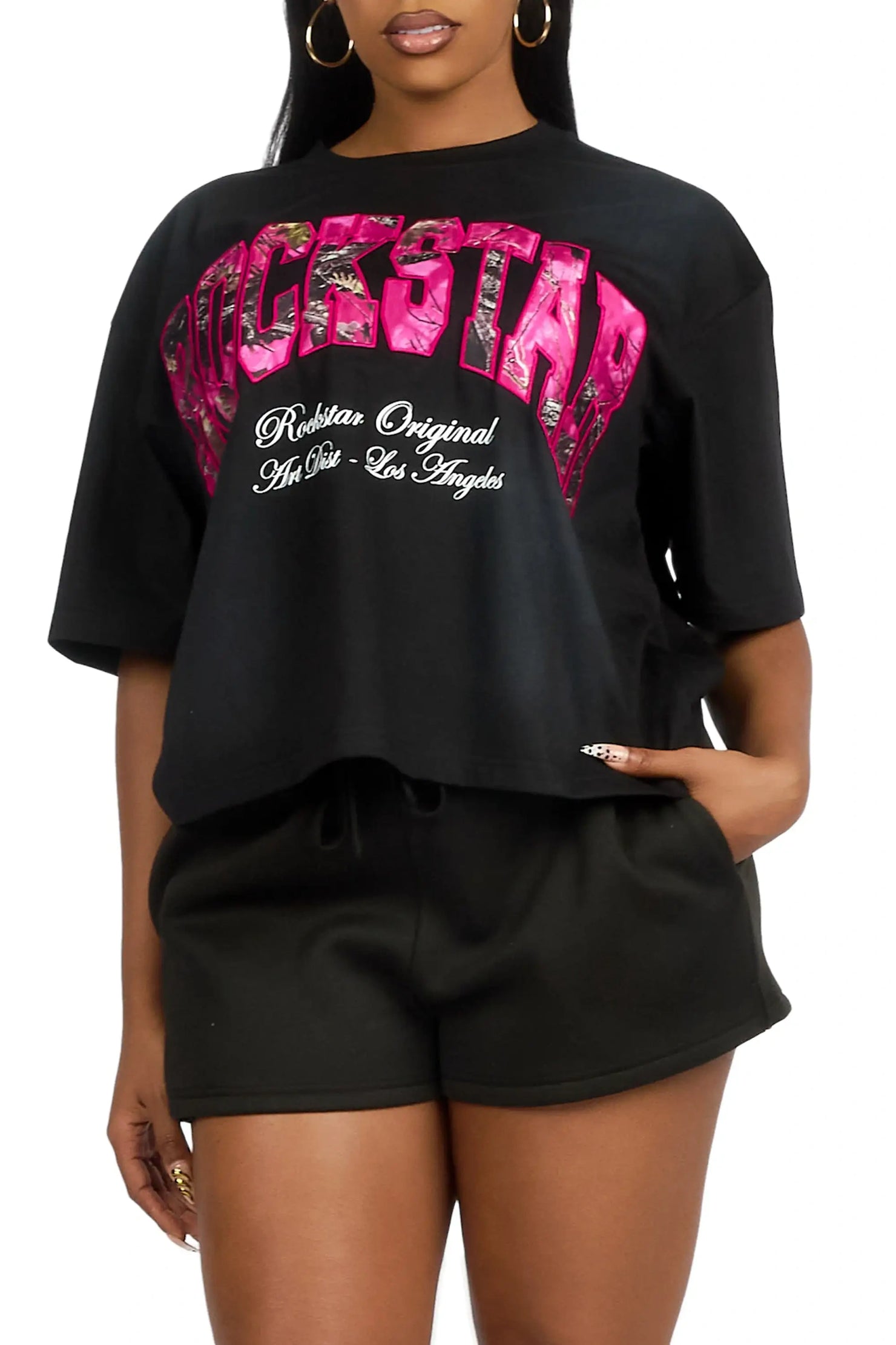Leyna Black Boxy Crop Tee Shirt