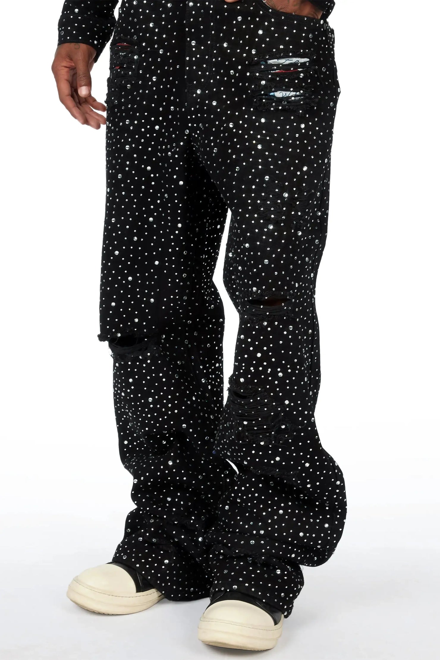 Discolite Black Rhinestone Denim Jacket/Baggy Jean Set