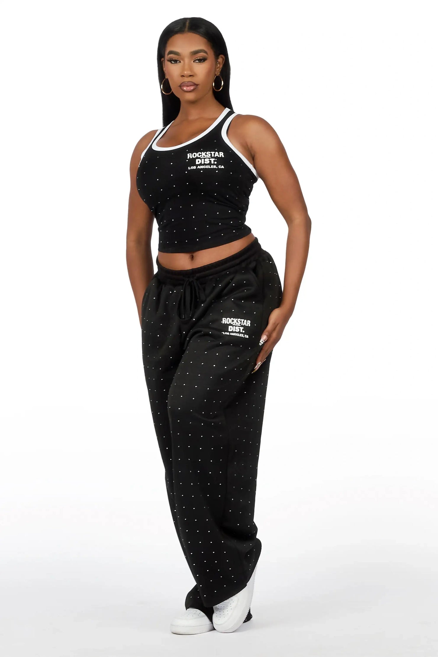 Kelecia Black Rhinestone Tank Baggy Track Set