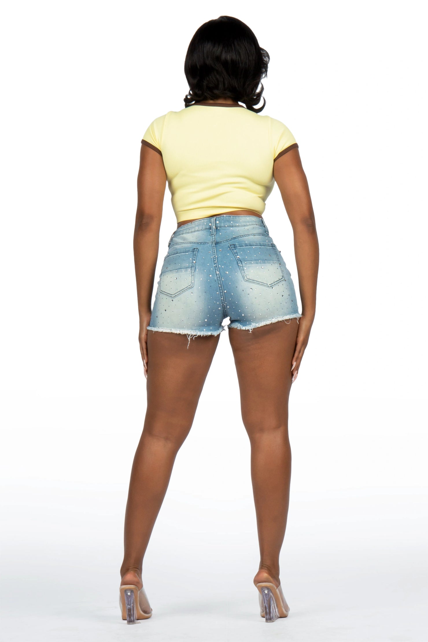 Kelle Light Wash Rhinestone Booty Short