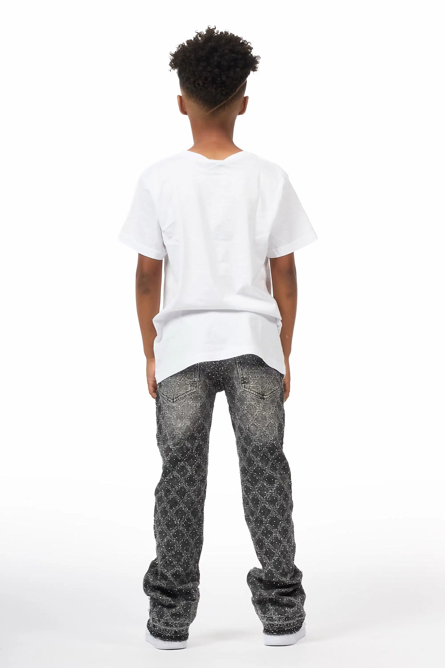 Boys Glit Grey Rhinestone Stacked Flare Jean