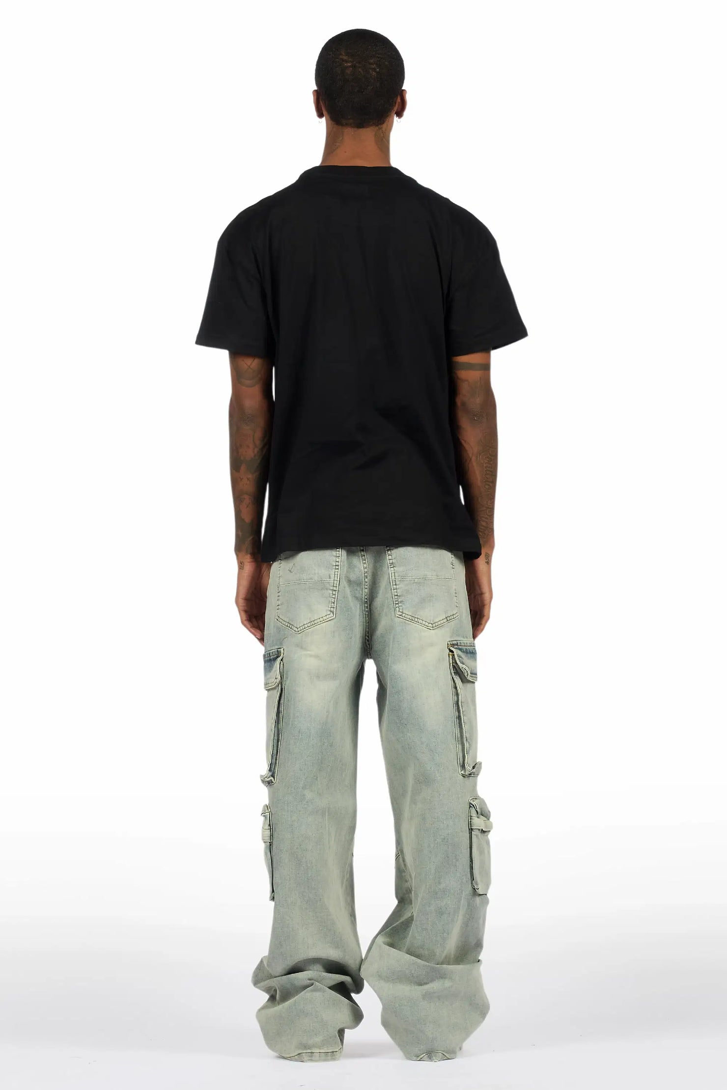 Yooz Black Oversized Graphic T-Shirt/Baggy Jean Bundle