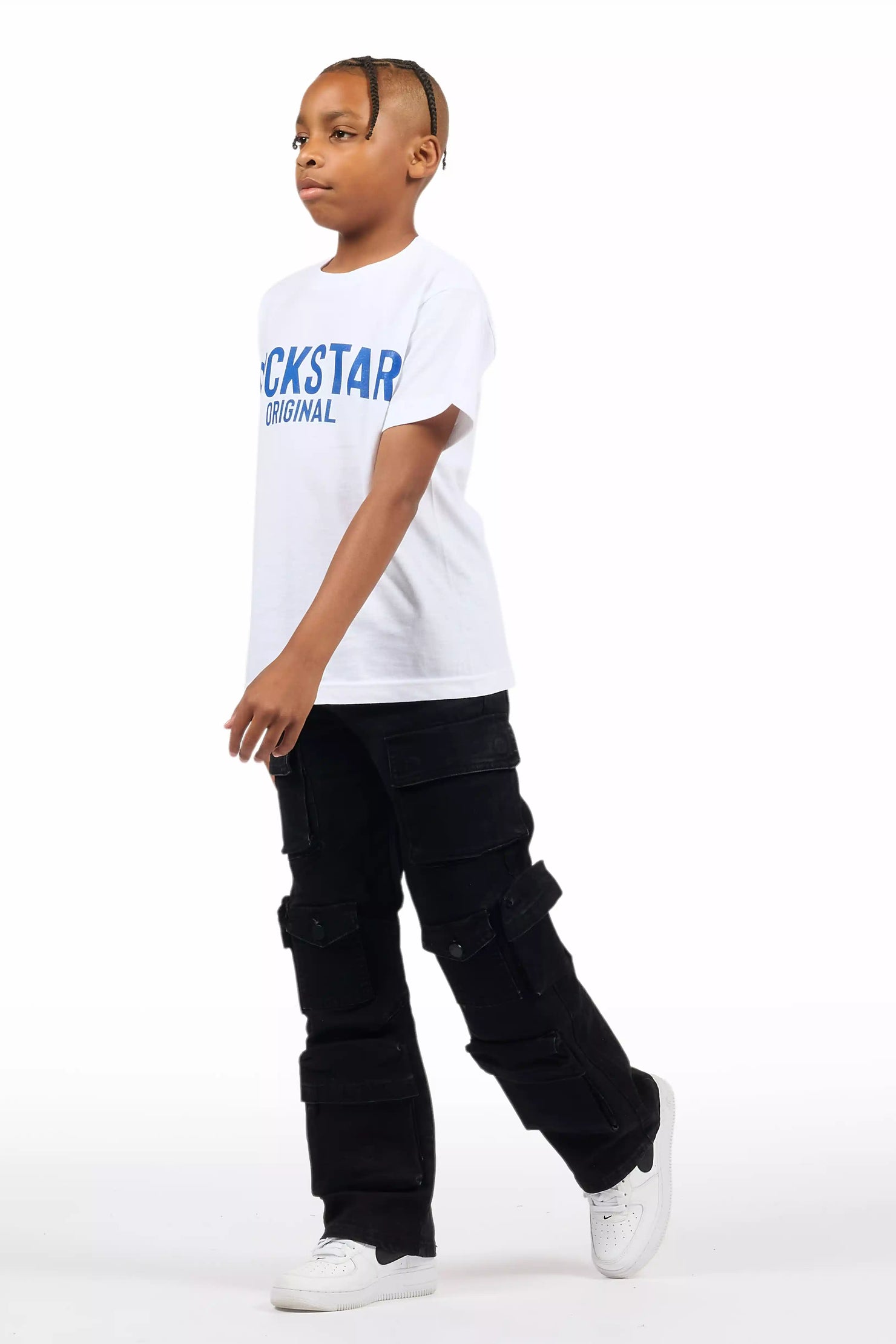Boys Mahesh Black Baggy Cargo Jean