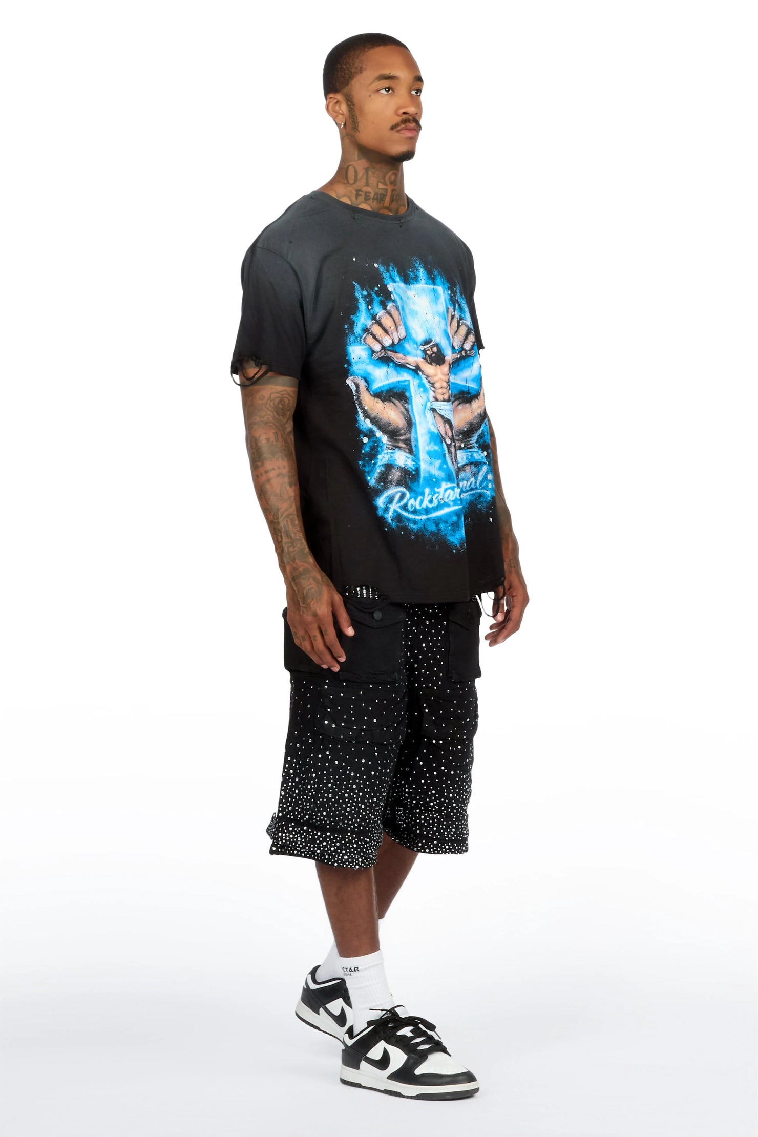 Keoni Black Rhinestone Denim Short
