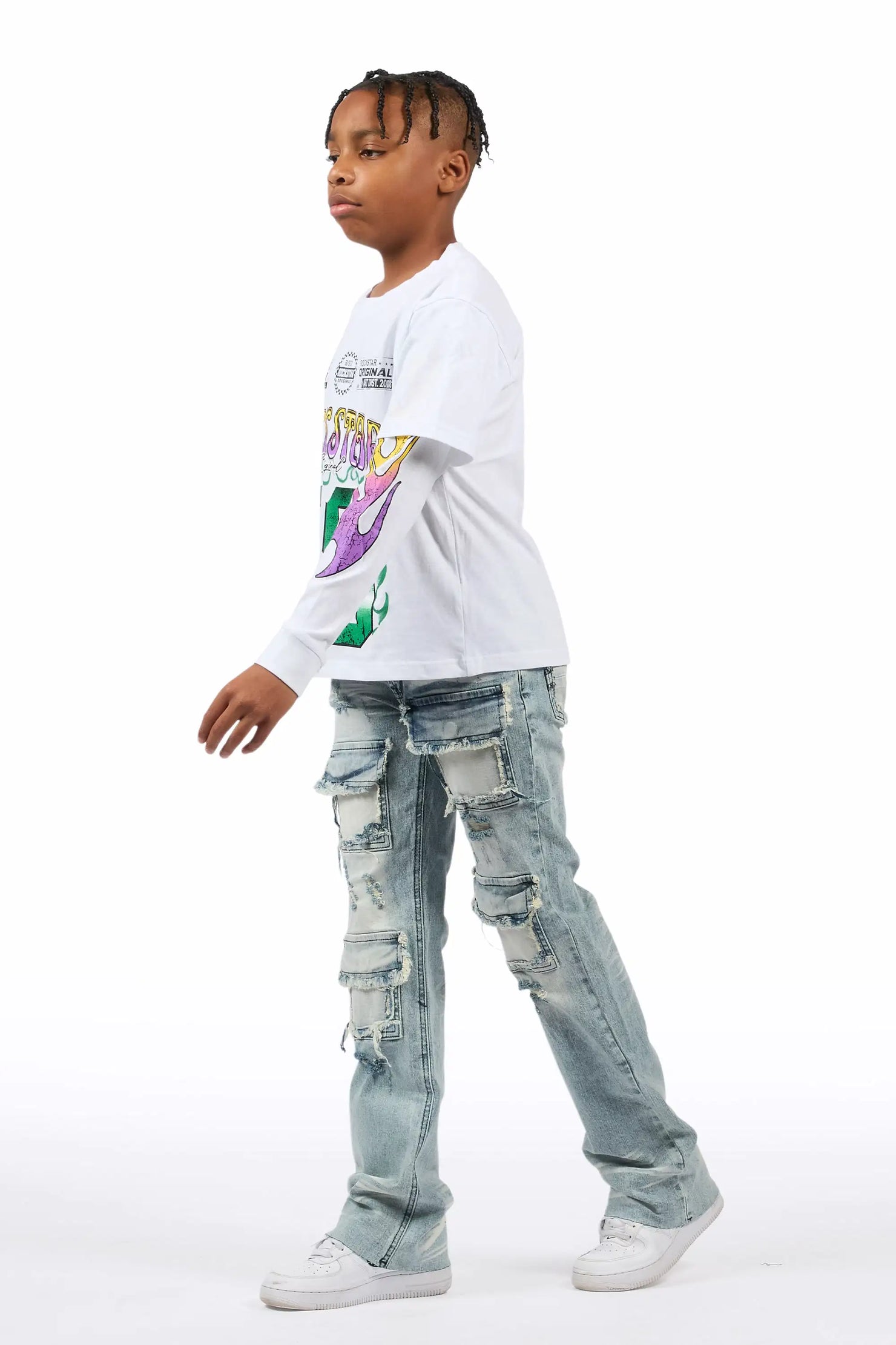 Boys Petrus Blue Stacked Flare Jean