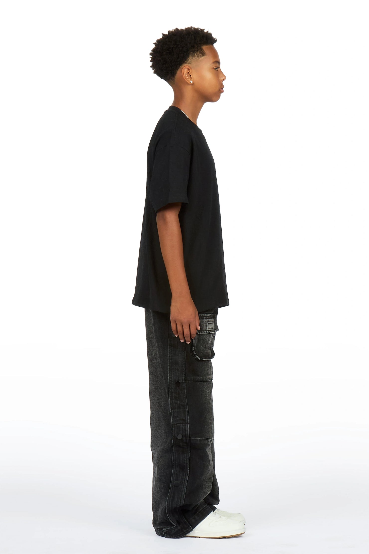 Boys Yuri Dark Grey Baggy Fit Cargo Jean