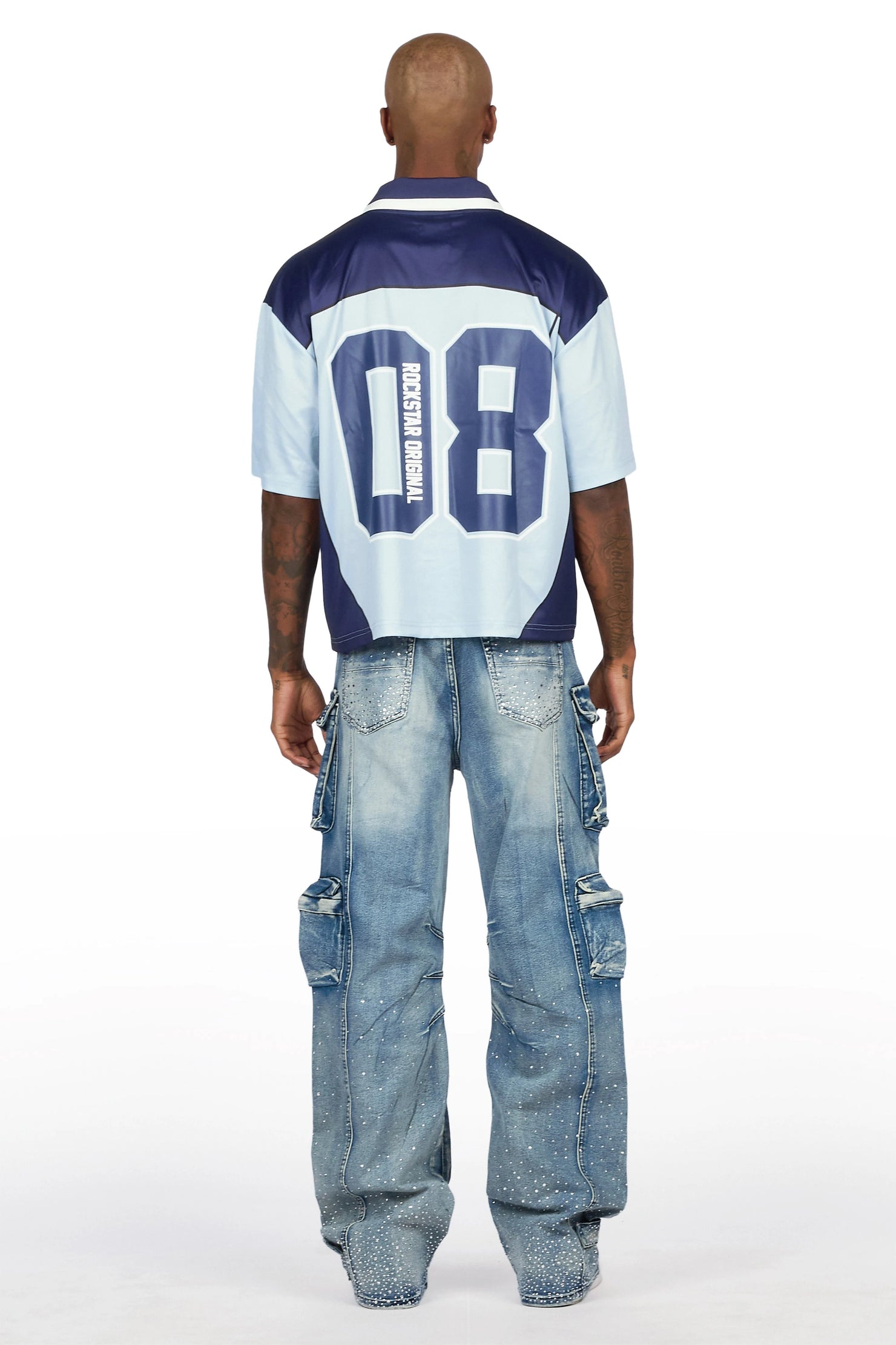 Keoni Light Blue Rhinestone Baggy Fit Jean