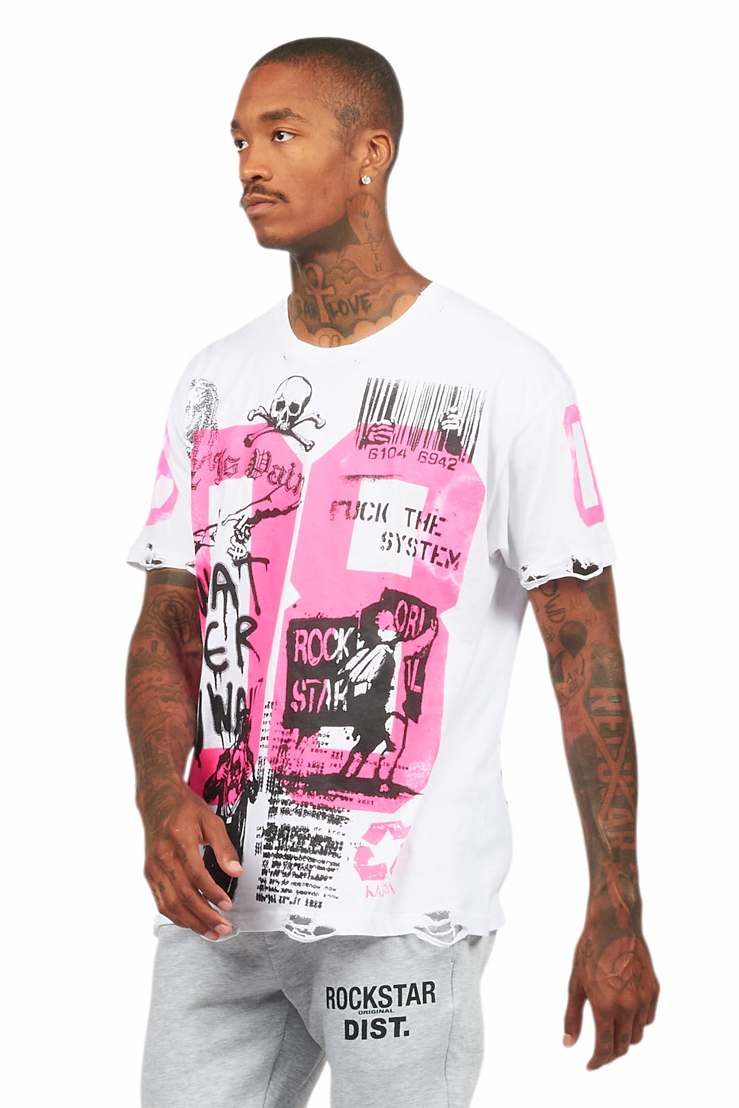Grill White/Pink Graphic Oversized T-Shirt