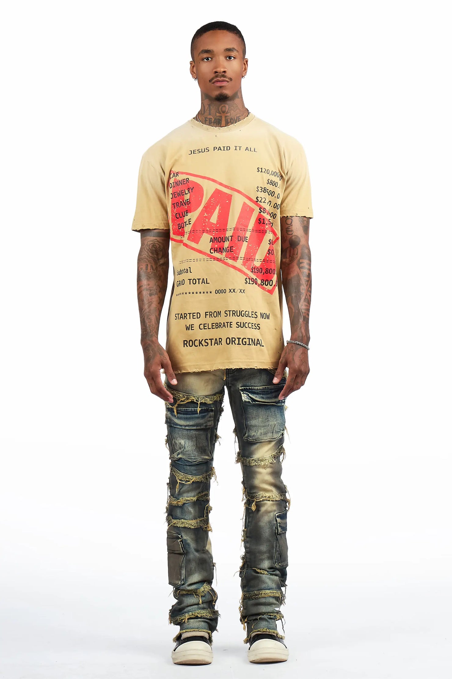 Yves Blue Stacked Flare Cargo Jean