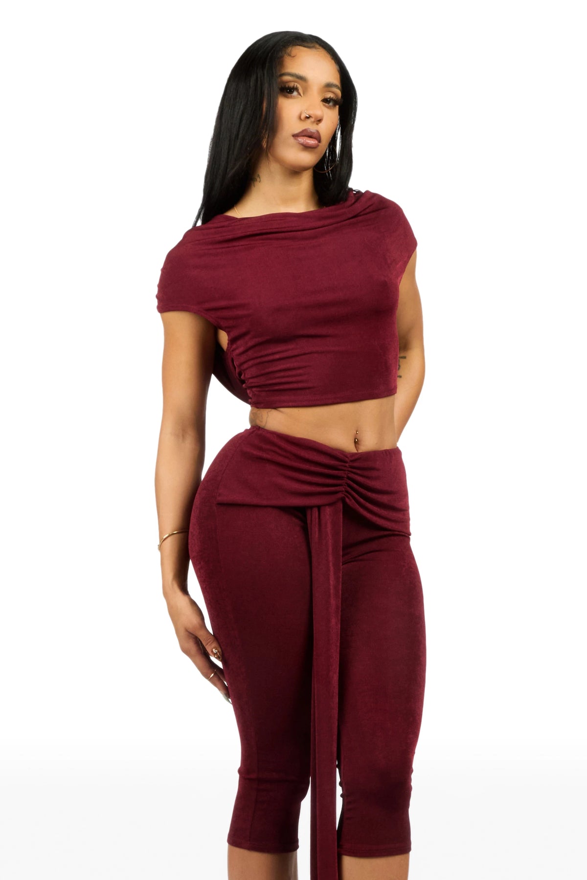 Tie-front V-front Burgundy Capri Set