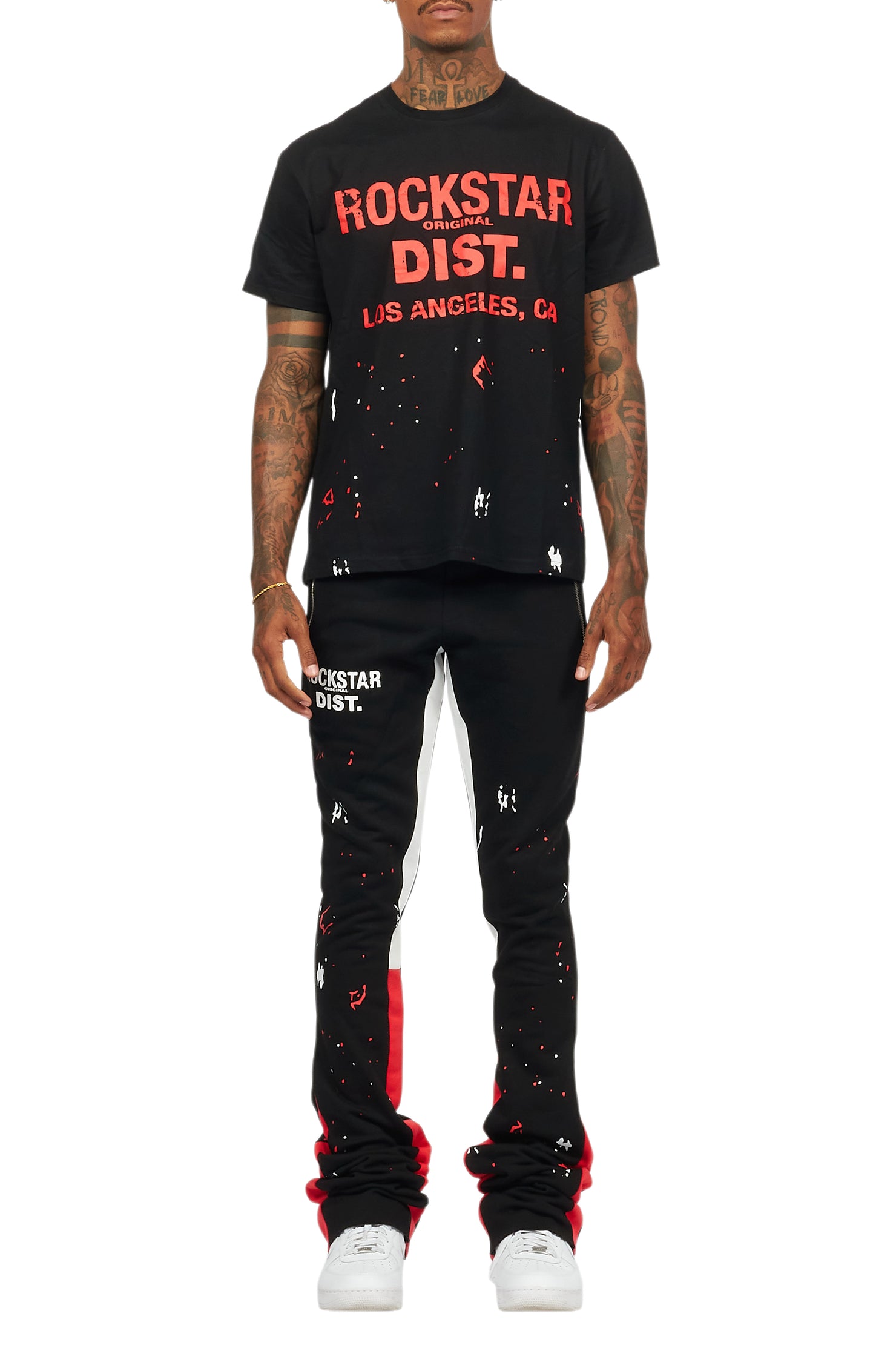 Scottie Black/Red T-Shirt/Stacked Flare Track Pant Set