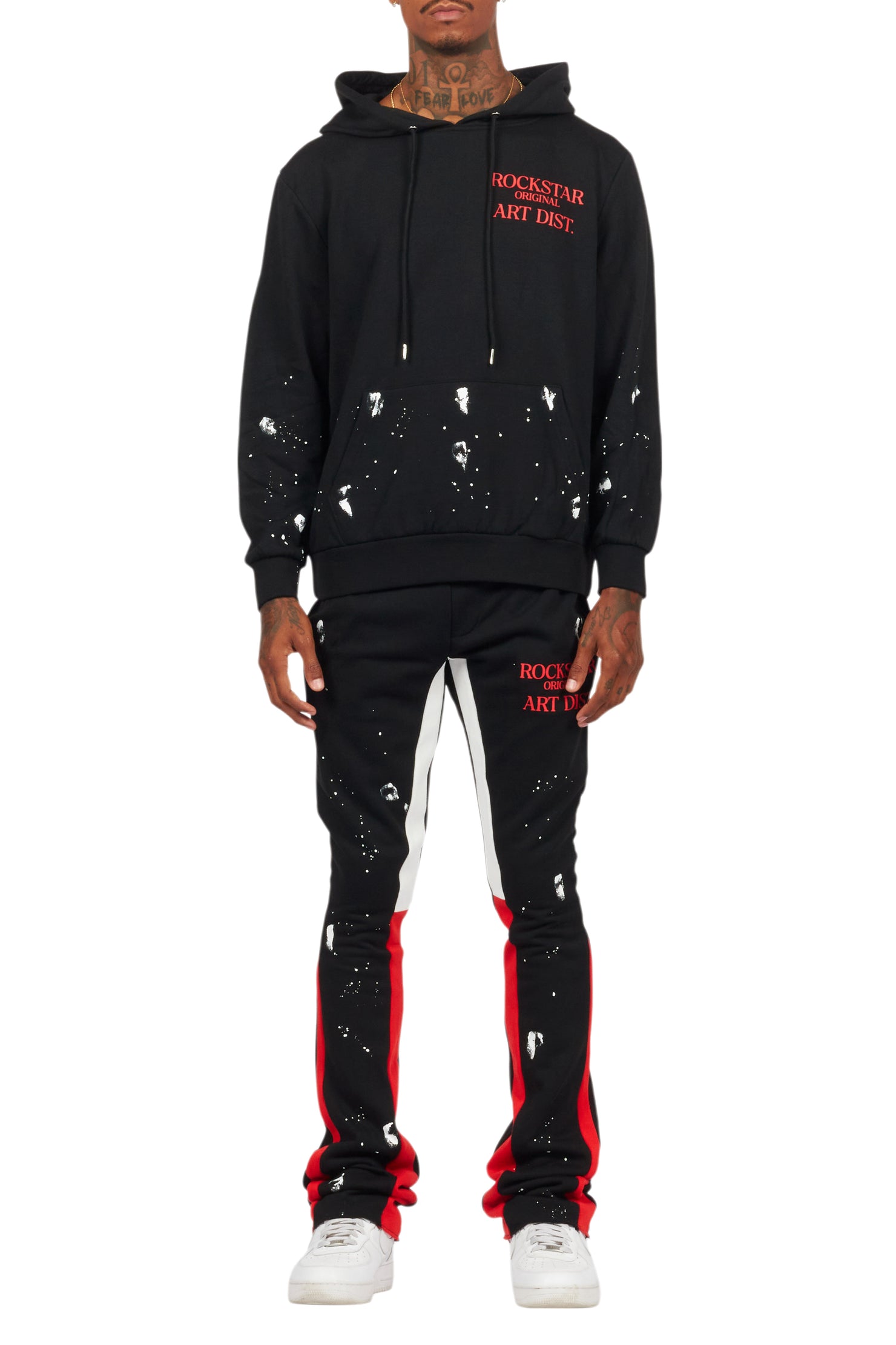 Raffer Black/Bright Red Hoodie/Stacked Flare Pant Set
