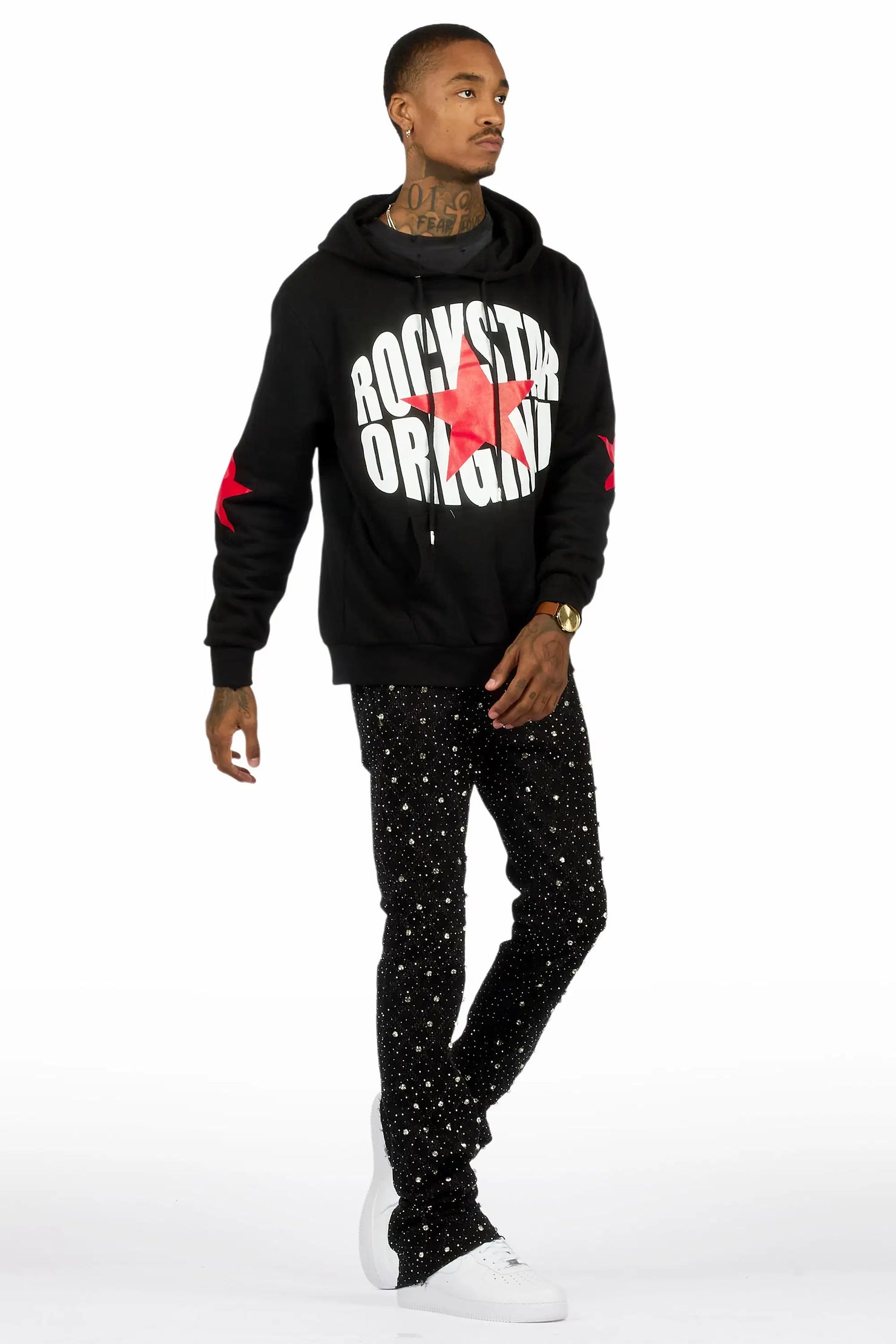 Glit Black/Silver Rhinestone Stacked Flare Jean
