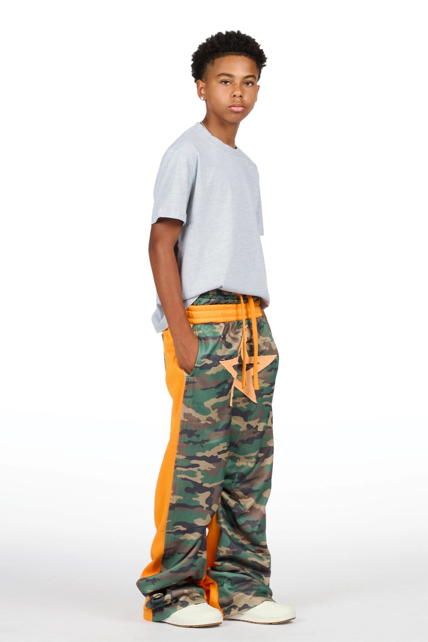 Boys Canaan Camo/Orange Double Waisted Baggy Track Pant