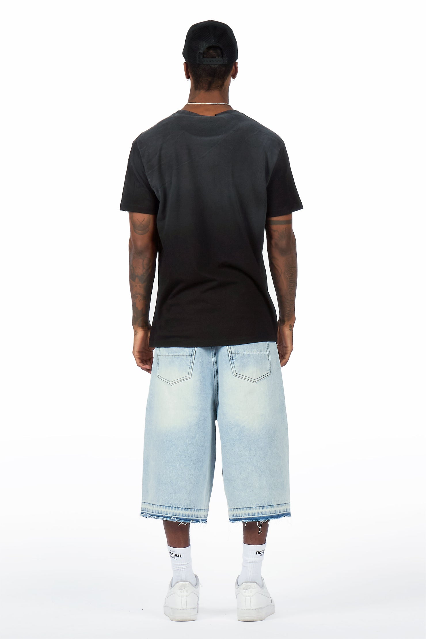 Olivier Light Blue Patch Rhinestone Denim Short