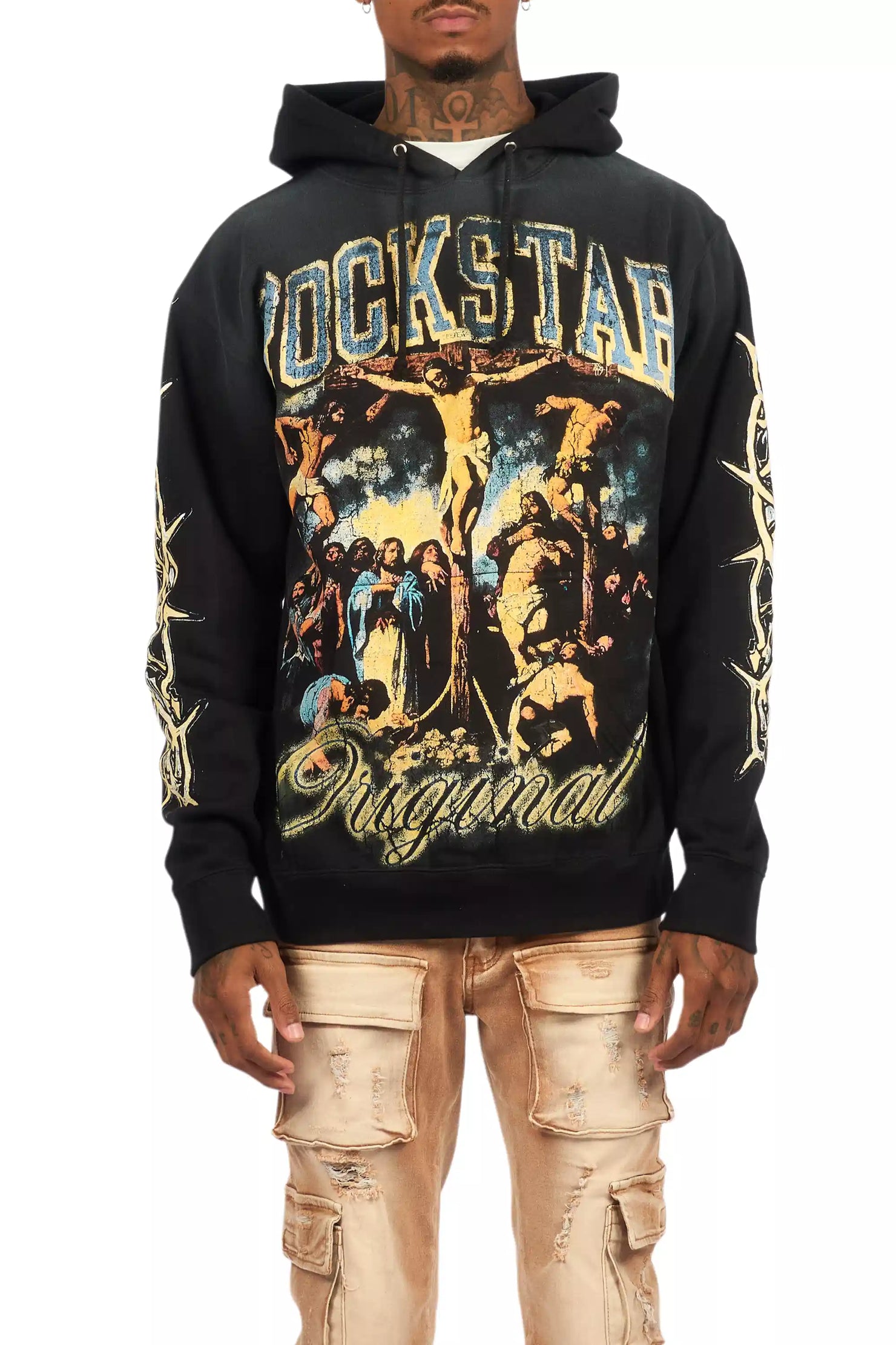 Waller Black Graphic Distressed Hoodie