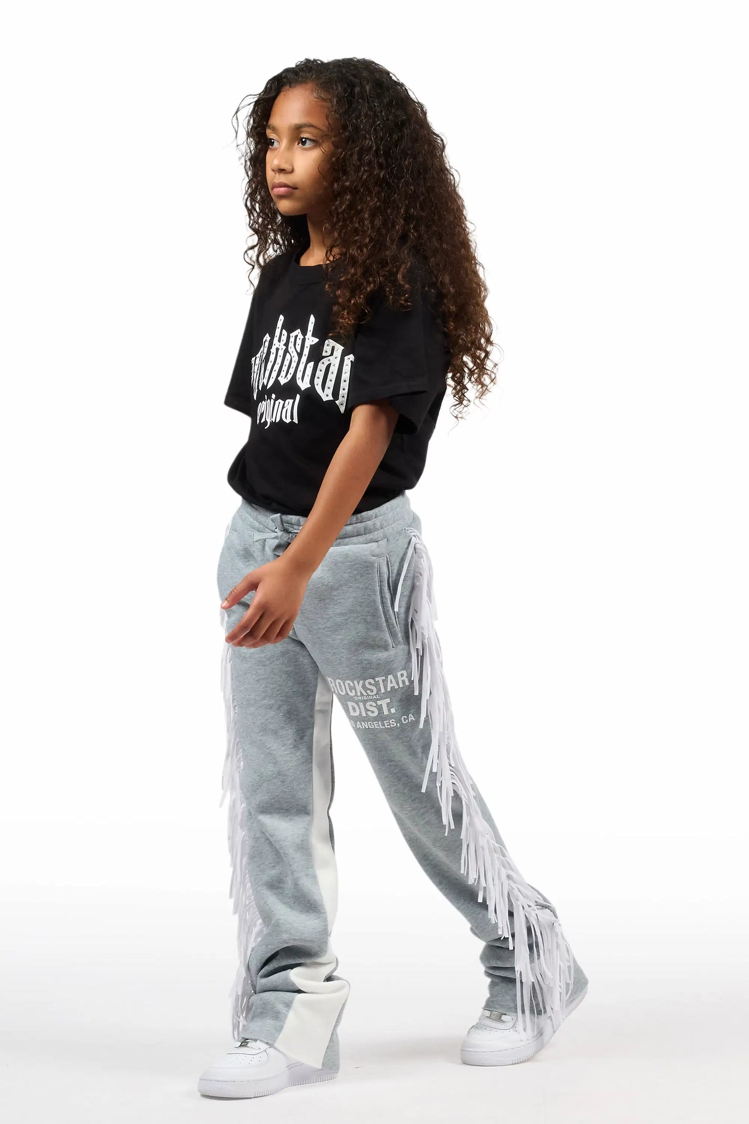 Girls Kendra Grey Fringe Stacked Flare Pant