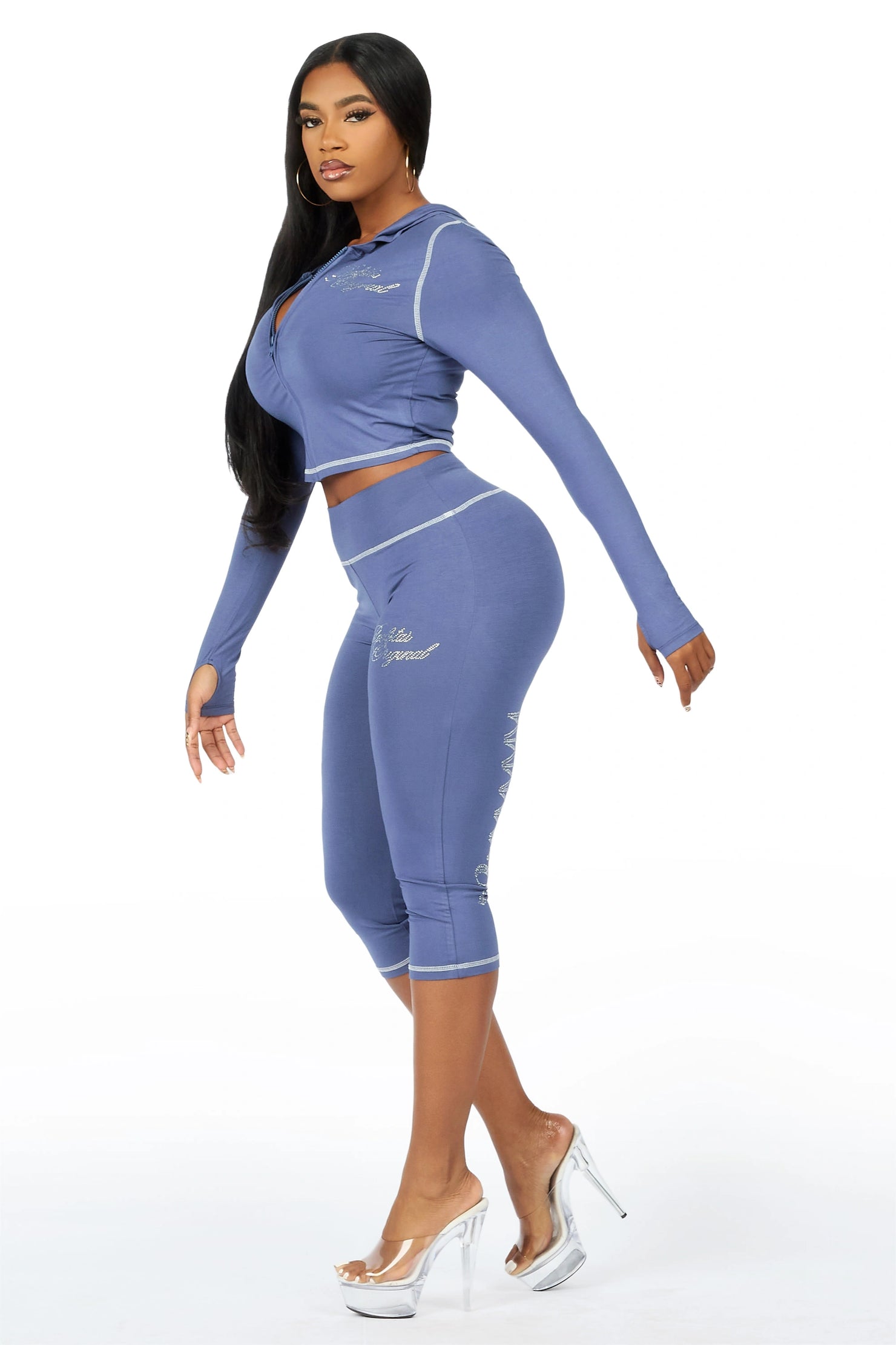 Mittiana Navy Zip Up Capri Set