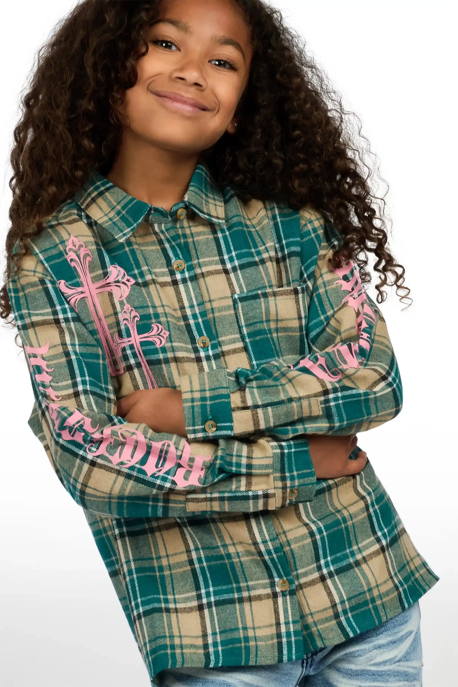 Girls Helder Green Flannel Shirt