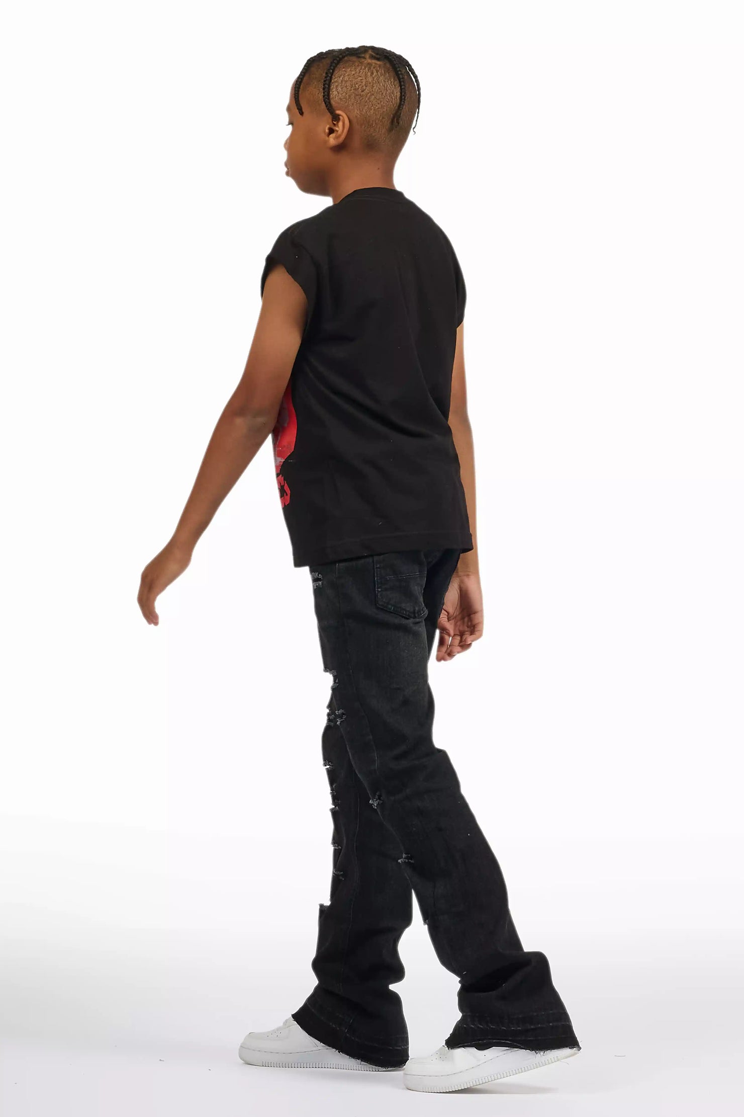 Boys Stellan Black Stacked Flare Jean