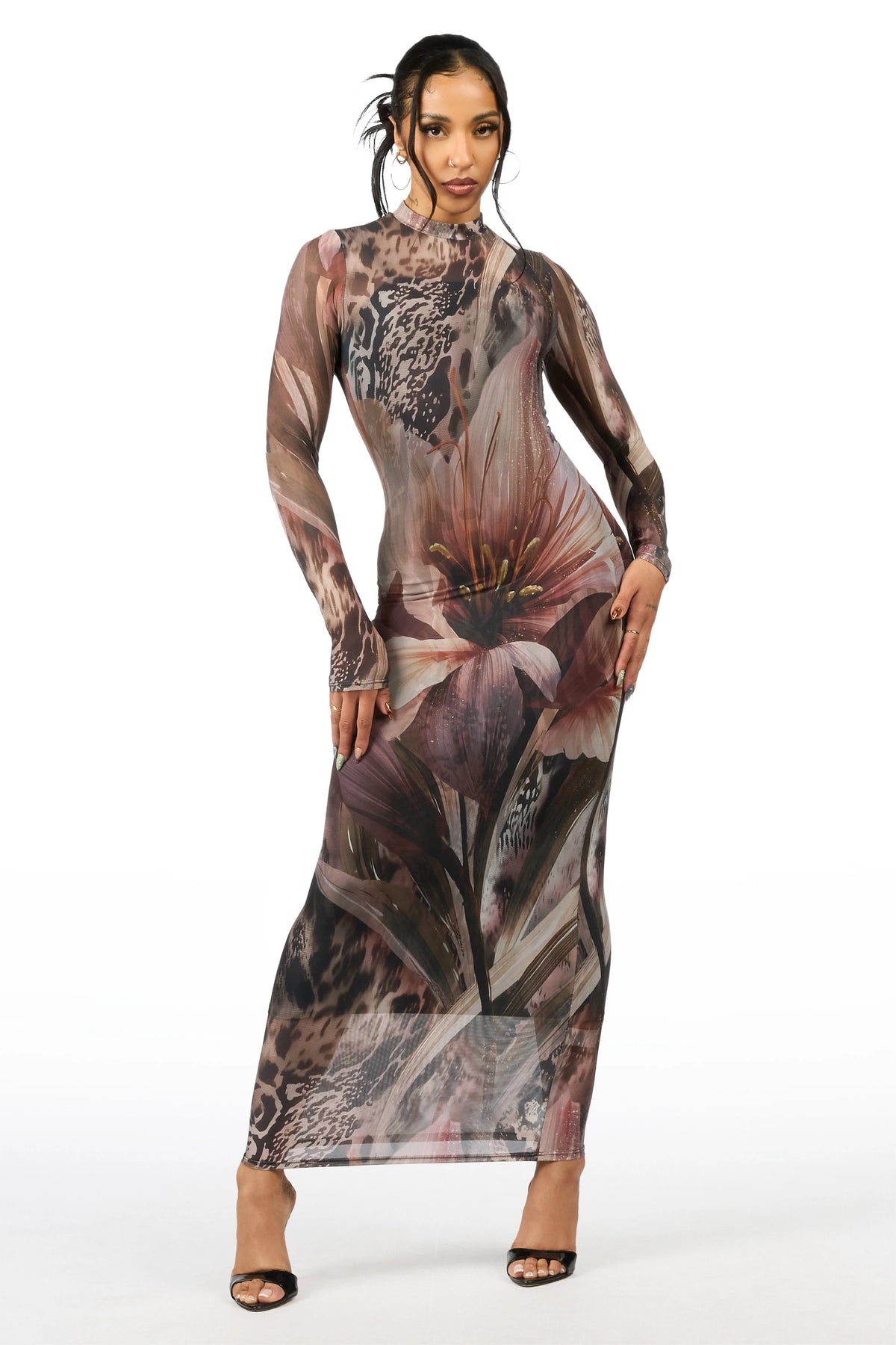 Oversized Floral Animal Black Maxi Dress