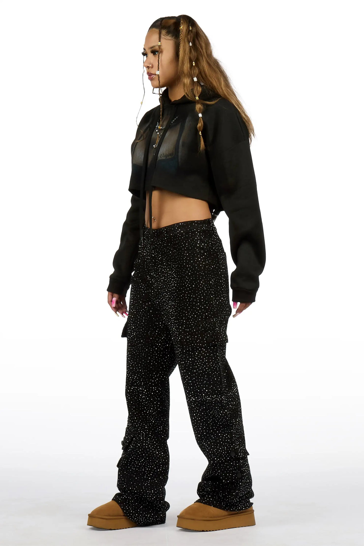 Dominika Black Rhinestone Baggy Fit Jean