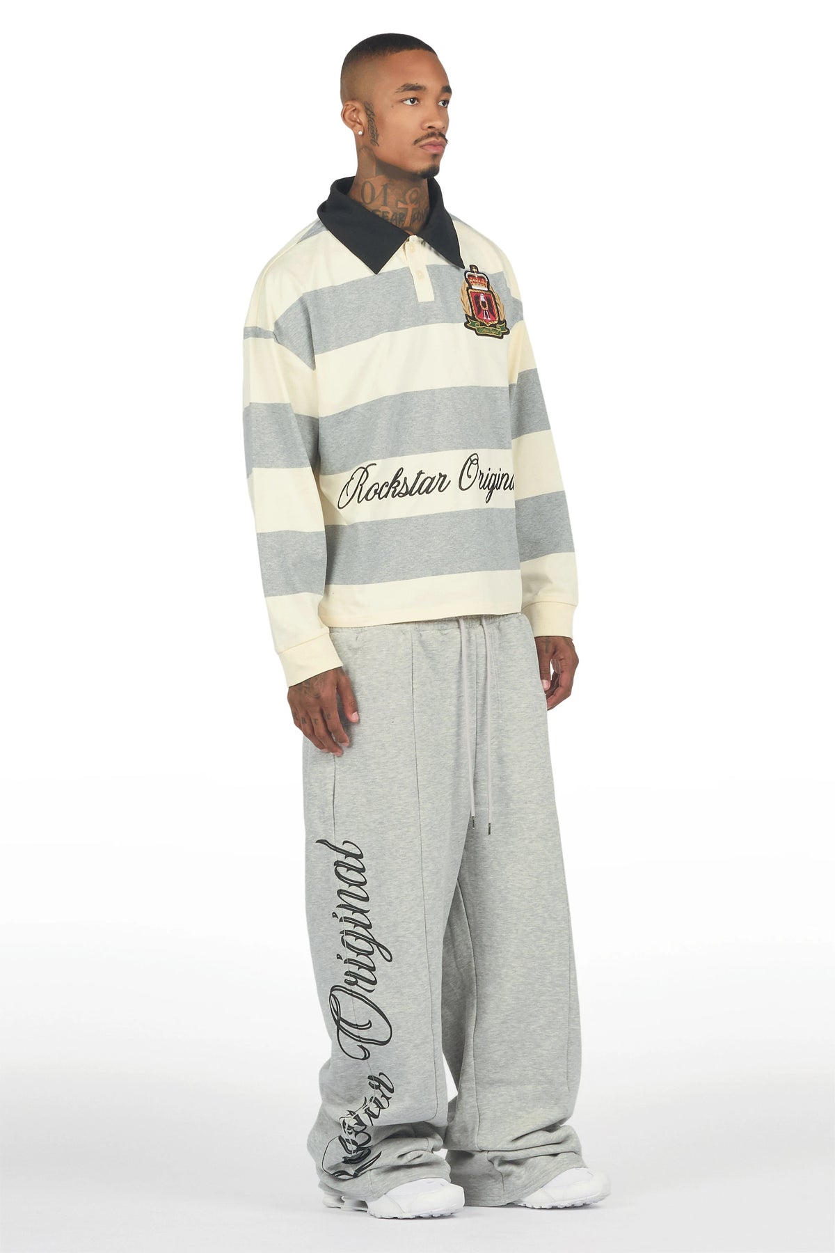 Ivola Heather Grey Double Waisted Baggy Fit Pant