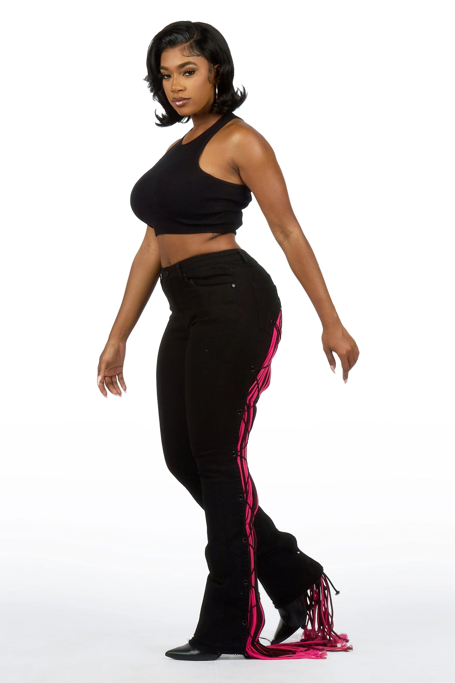 Ottiana Black/Pink Stacked Flare Jean