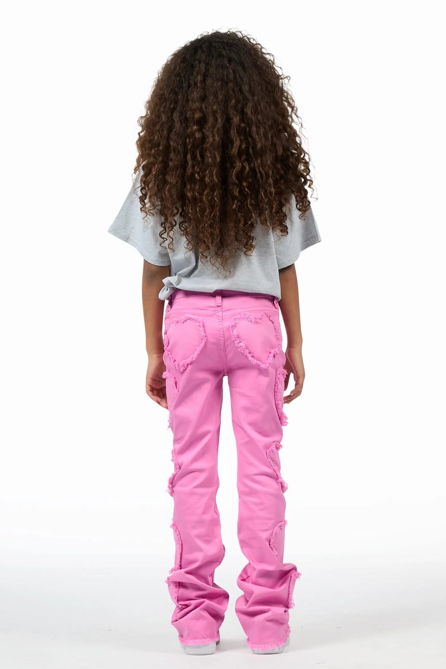 Girls Sinayah Heart Baby Pink Stacked Flare Jean